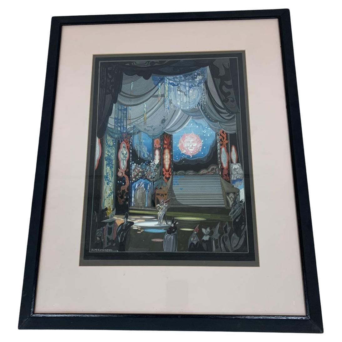 Rare 1920’s Grauman's Chinese Theatre Painting by Raymond M Kennedy on Board