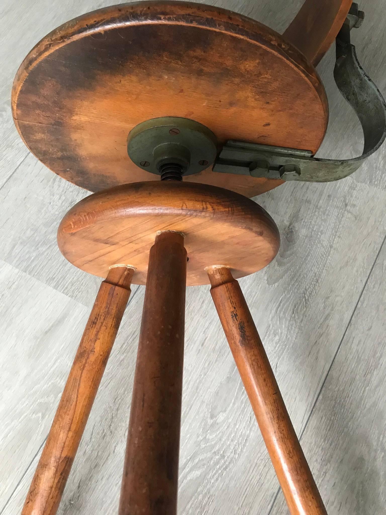 Rare Industrial Artist Studio Spindle Chair or Stool Adjustable in Height, 1920s 7