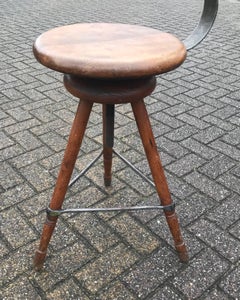 Rare Industrial Artist Studio Spindle Chair or Stool Adjustable in Height, 1920s
