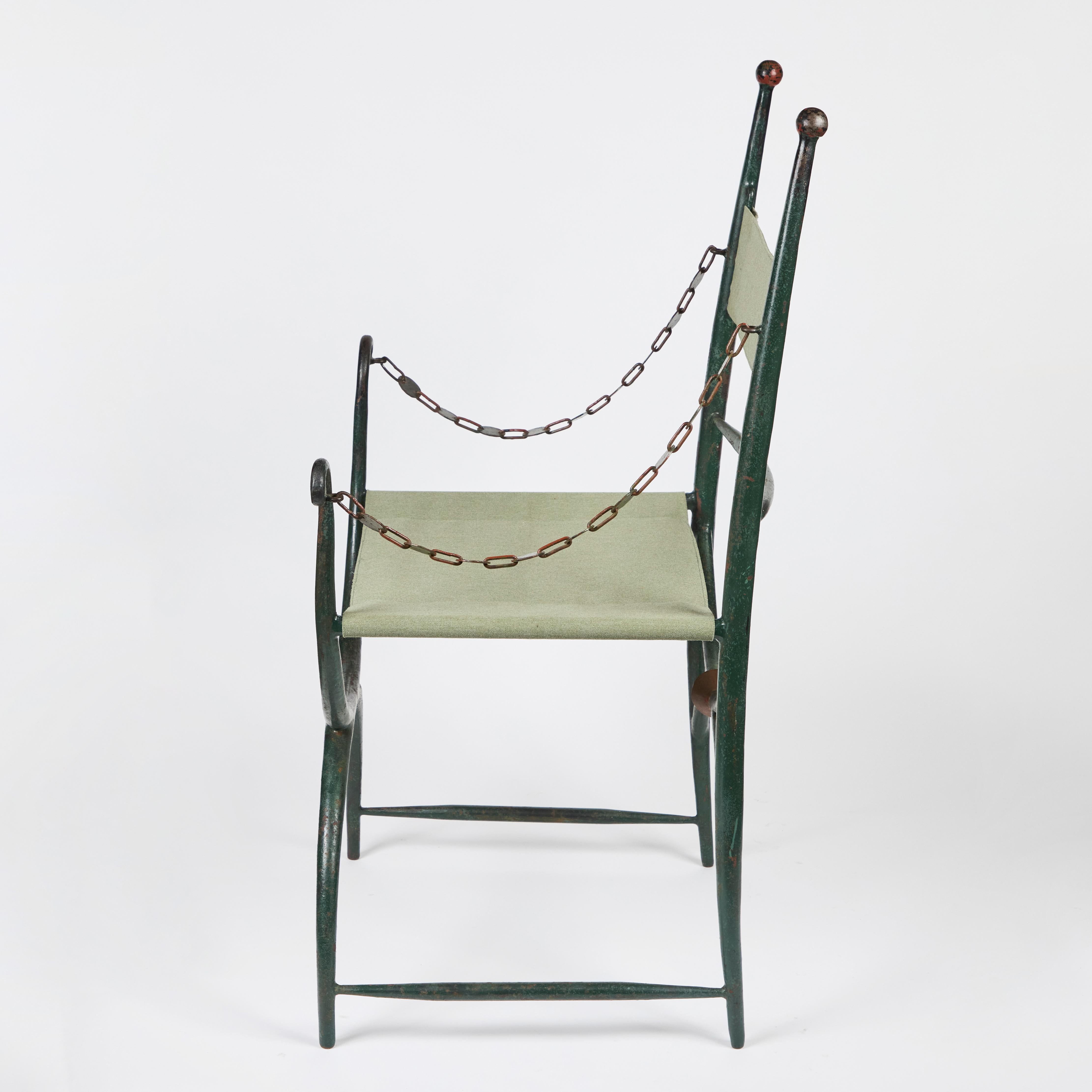Pair of Rare 1920's Italian, Painted, Cast-Iron Chairs For Sale 4