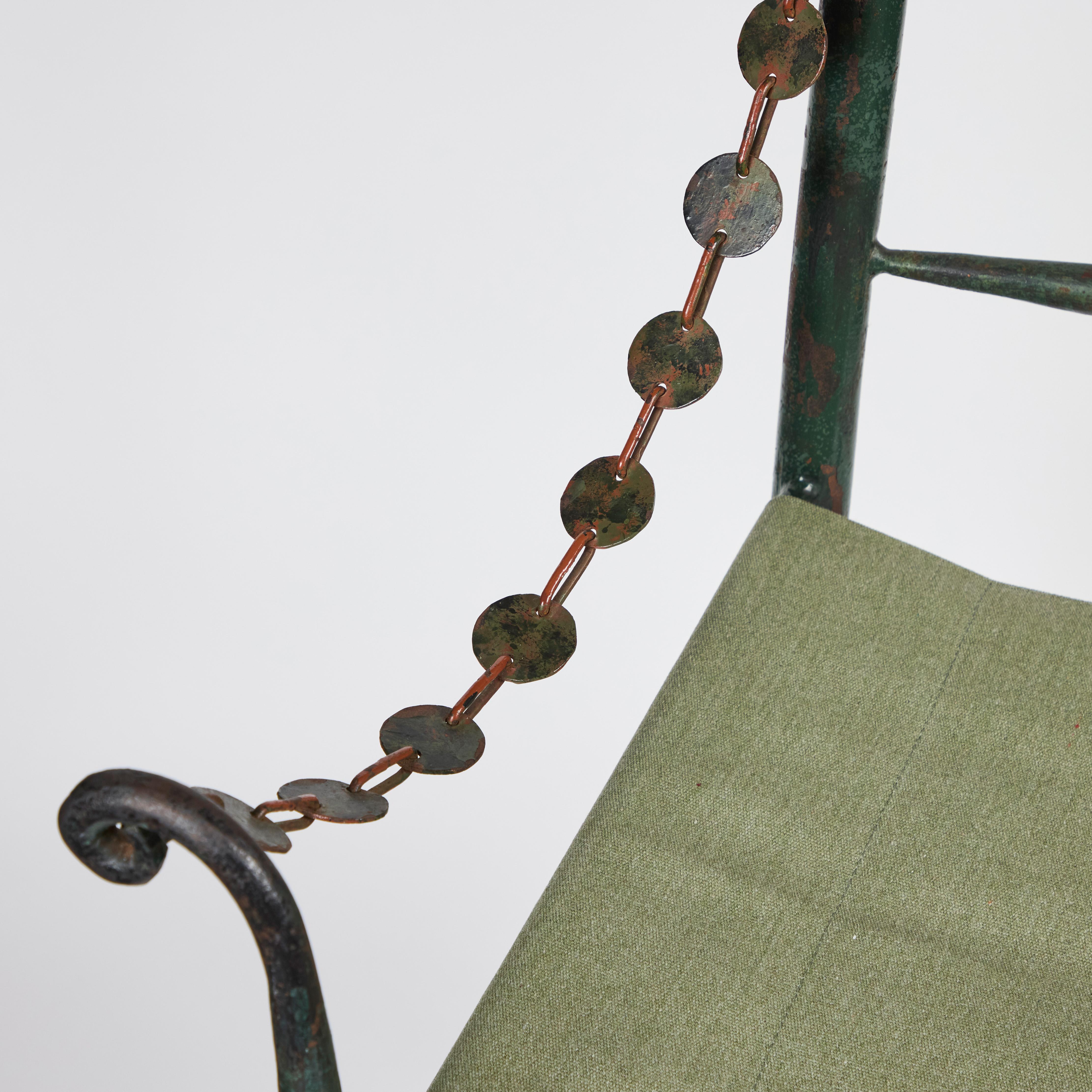 Pair of Rare 1920's Italian, Painted, Cast-Iron Chairs For Sale 5