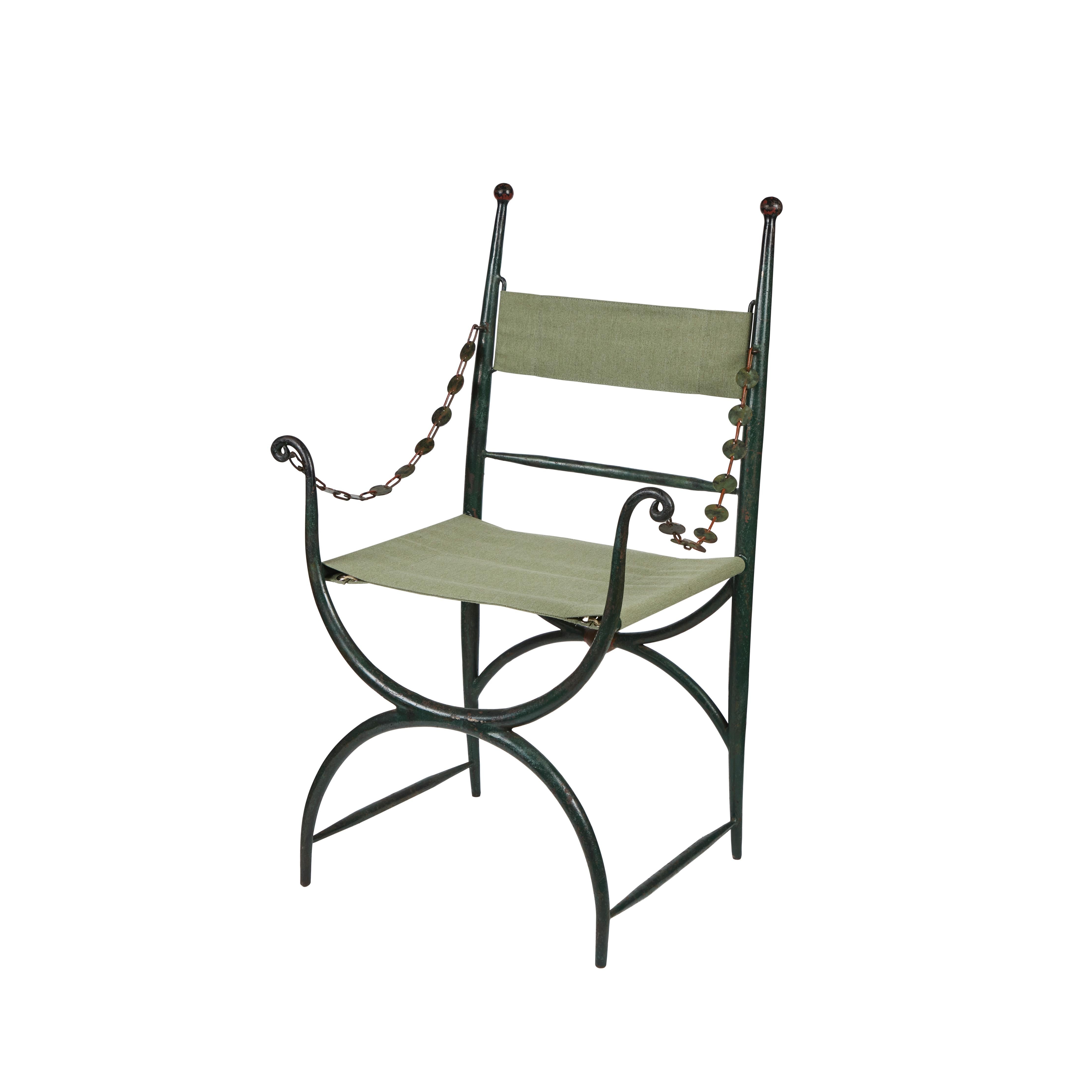 Pair of Rare 1920's Italian, Painted, Cast-Iron Chairs In Good Condition For Sale In Los Angeles, CA