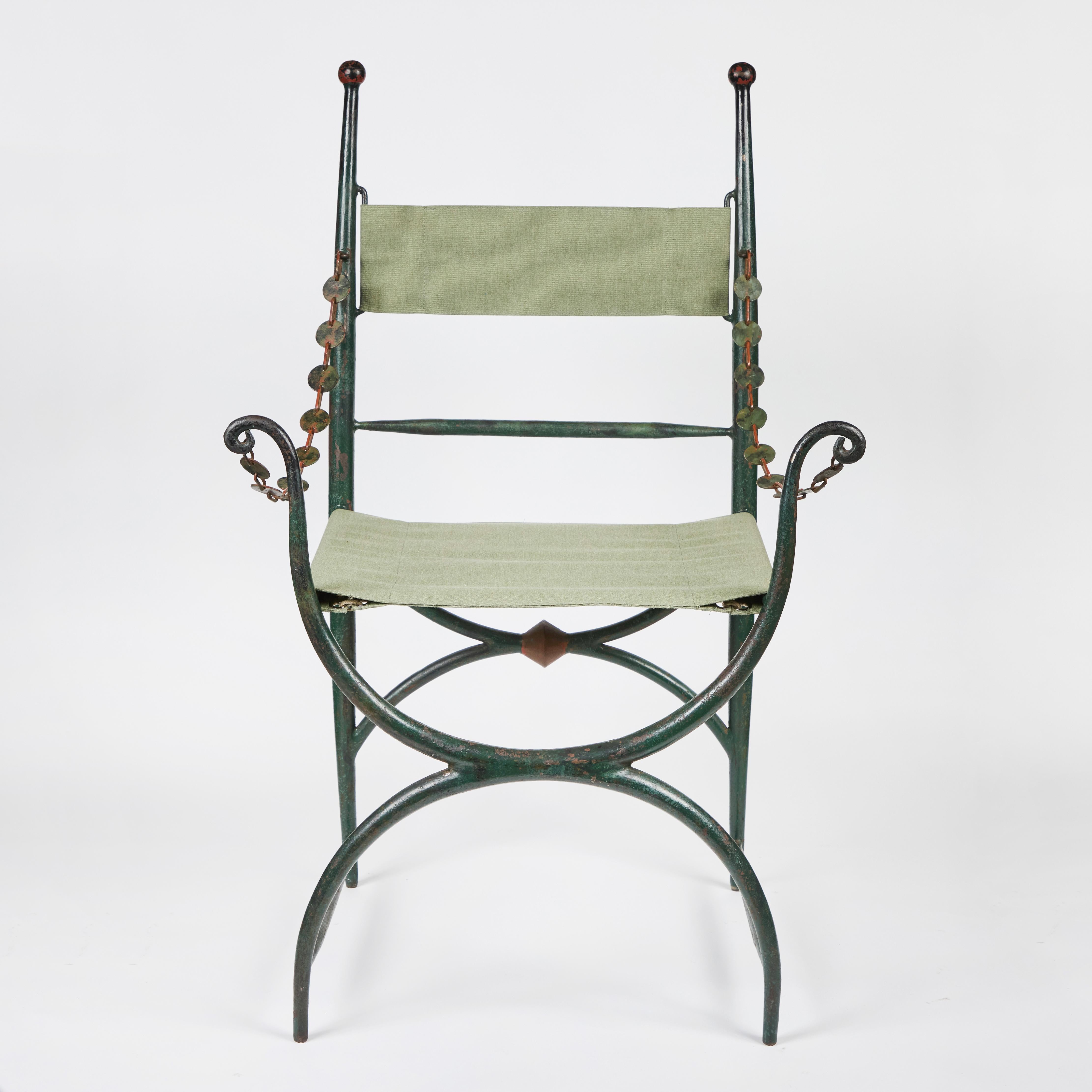 Early 20th Century Pair of Rare 1920's Italian, Painted, Cast-Iron Chairs For Sale