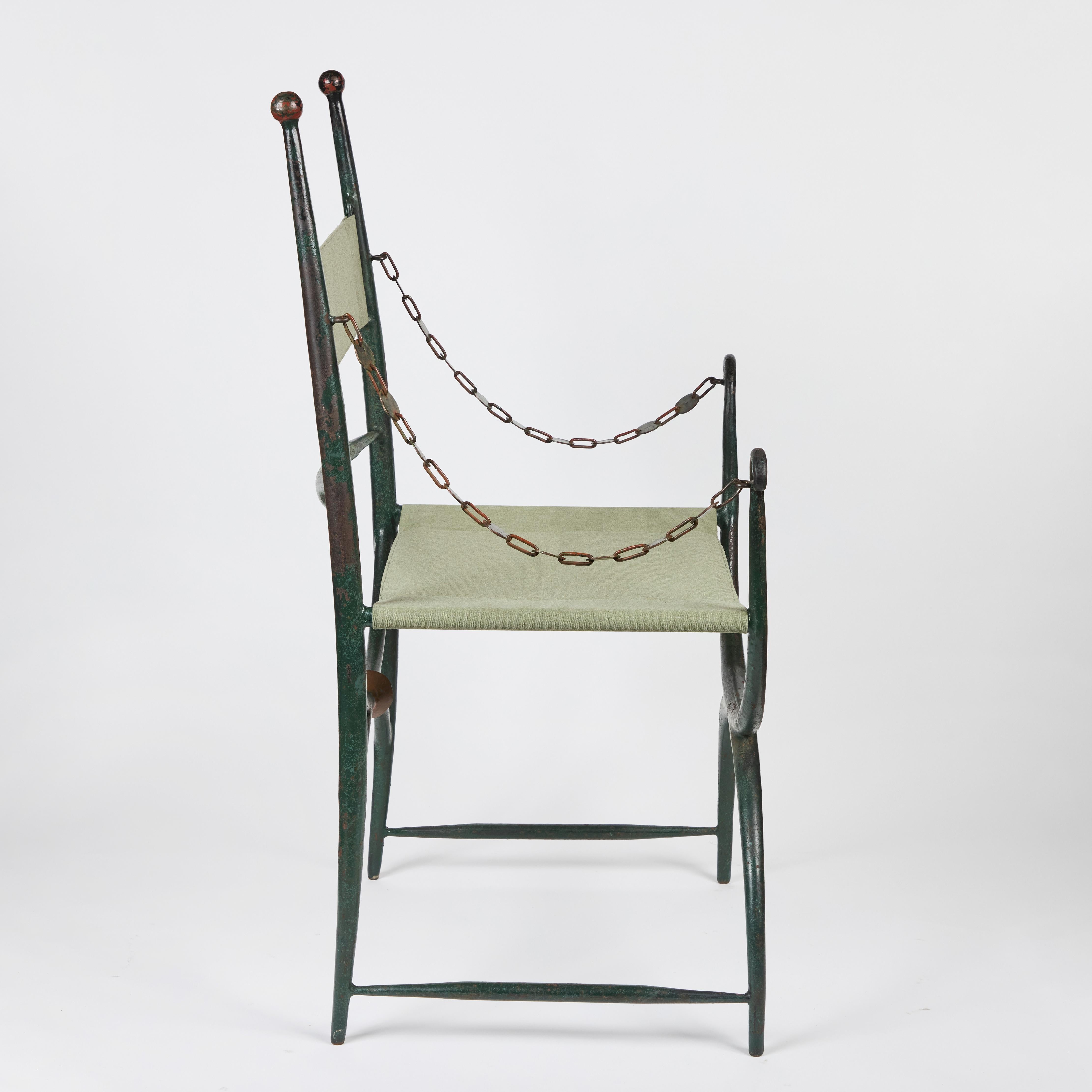 Canvas Pair of Rare 1920's Italian, Painted, Cast-Iron Chairs For Sale