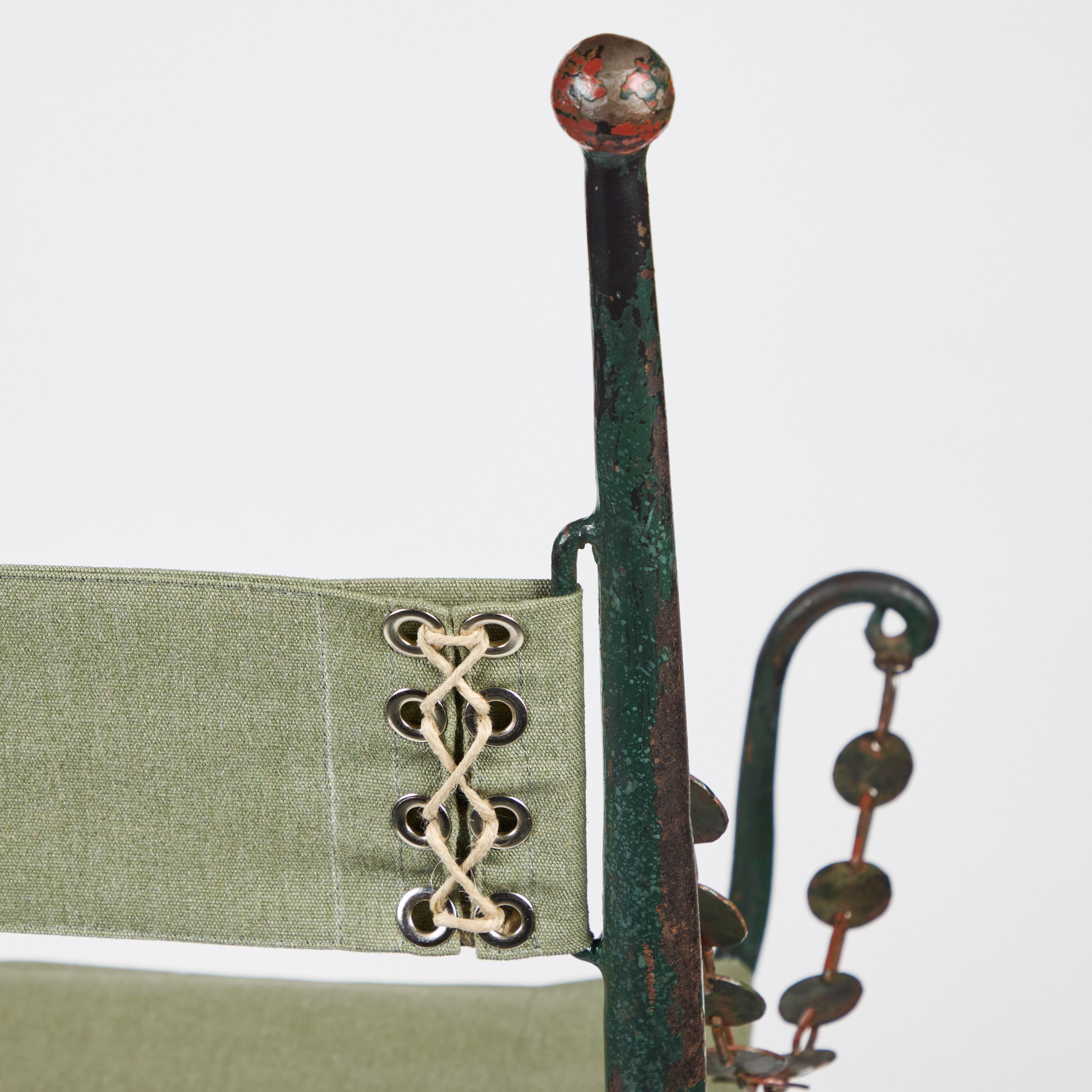 Pair of Rare 1920's Italian, Painted, Cast-Iron Chairs For Sale 3