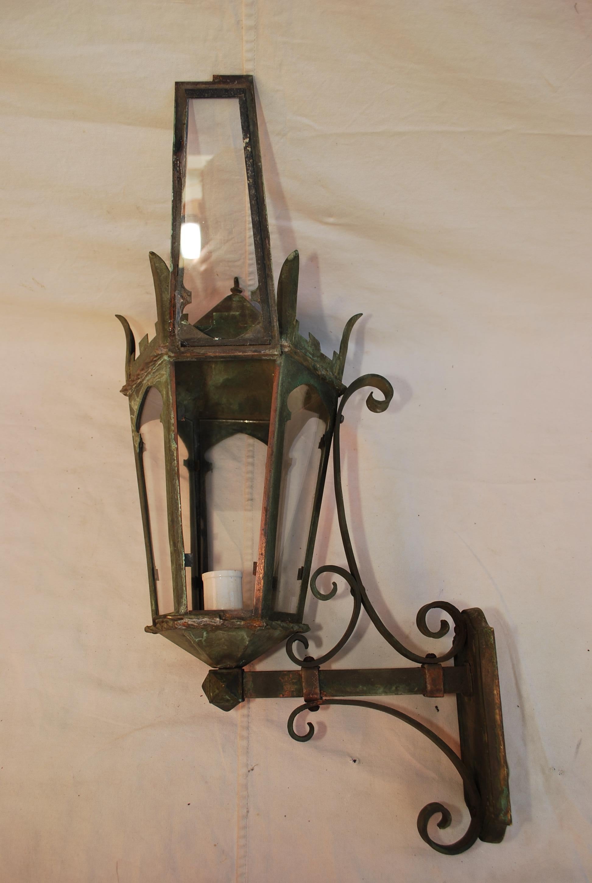 Early 20th Century Rare 1920's large bronze outdoor sconce For Sale