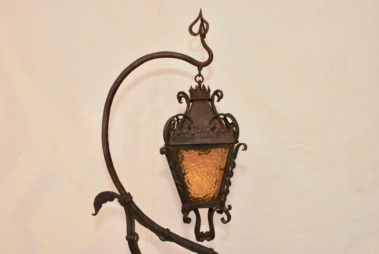 American Rare 1920s Wrought Iron Outdoor Floor Lamp