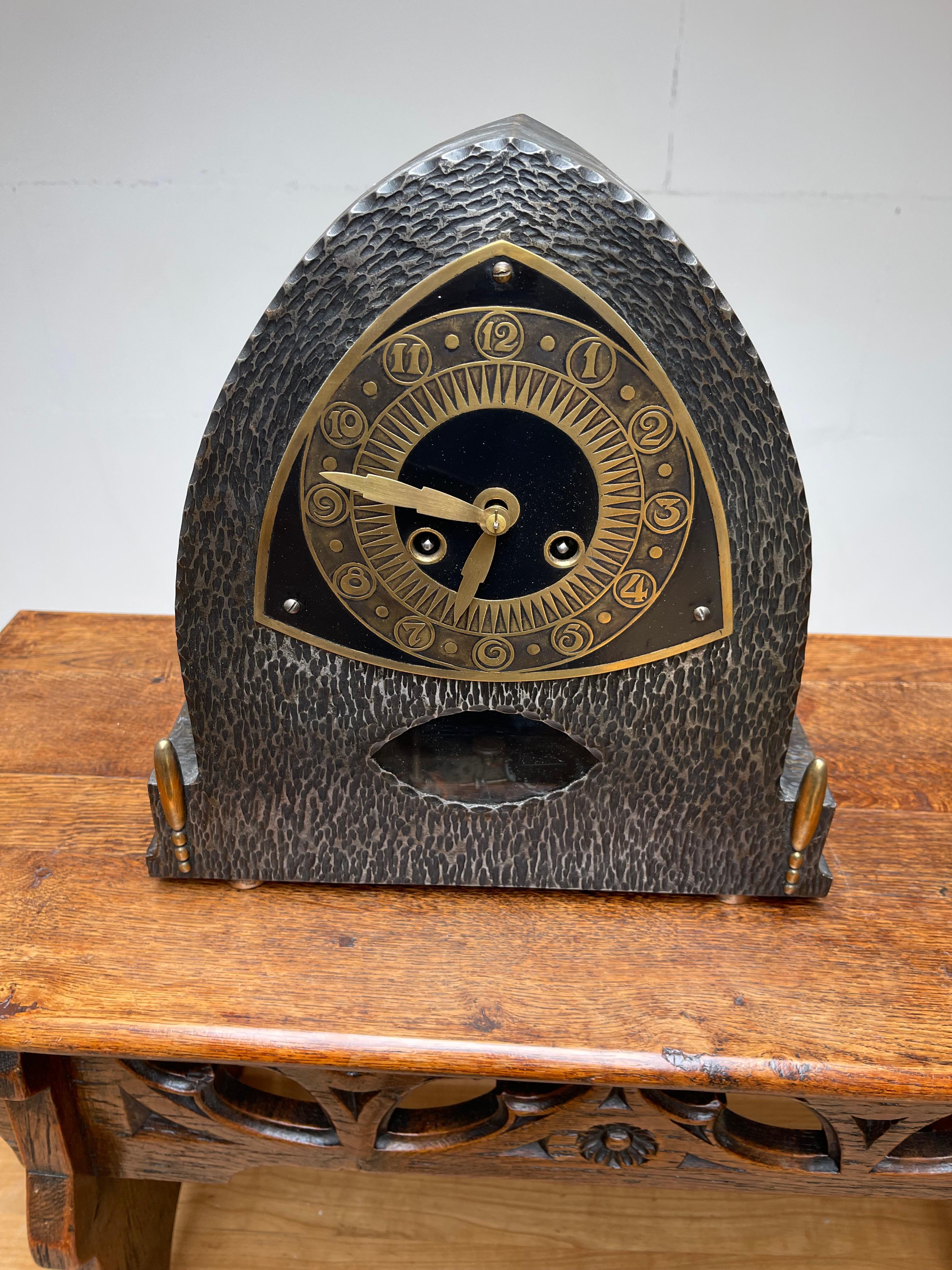 Rare 1920s Wrought Iron Table or Desk Clock, Stamped Kriegsmaterial on the Back For Sale 5