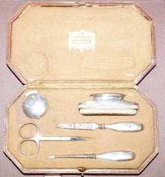 Rare 1923 Harrods London Sterling Silver Vanity Manicure Nail Kit Set Suite