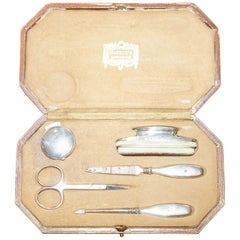 Antique Rare 1923 Harrods London Sterling Silver Vanity Manicure Nail Kit Set Suite