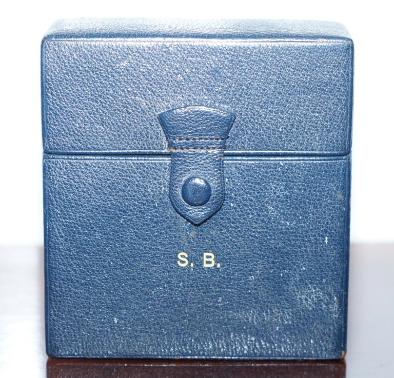 Rare 1929 Asprey London Sterling Silver Cologne Bottles in Leather