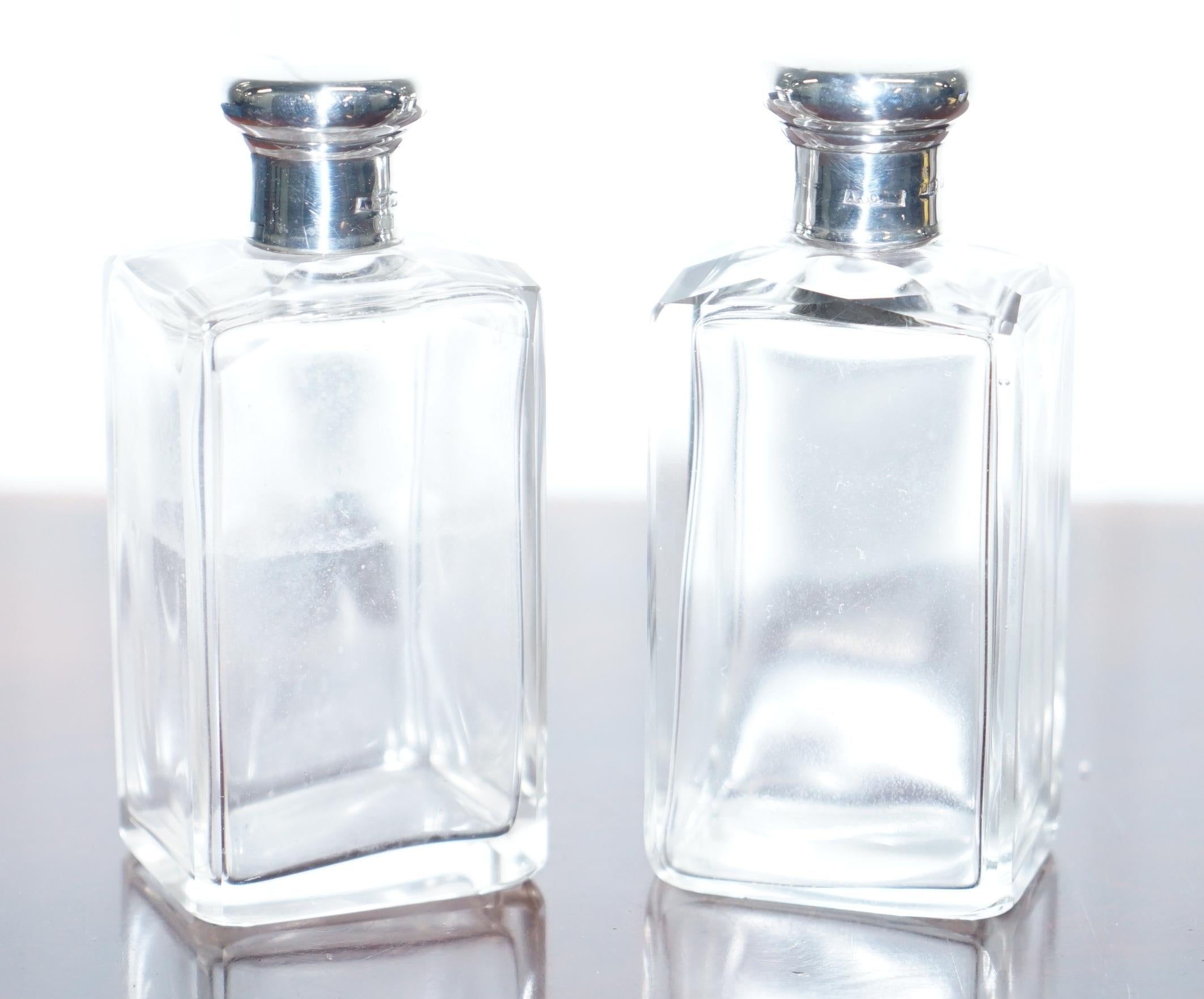 Hand-Crafted Rare 1929 Asprey London Sterling Silver Cologne Bottles in Leather Travel Case