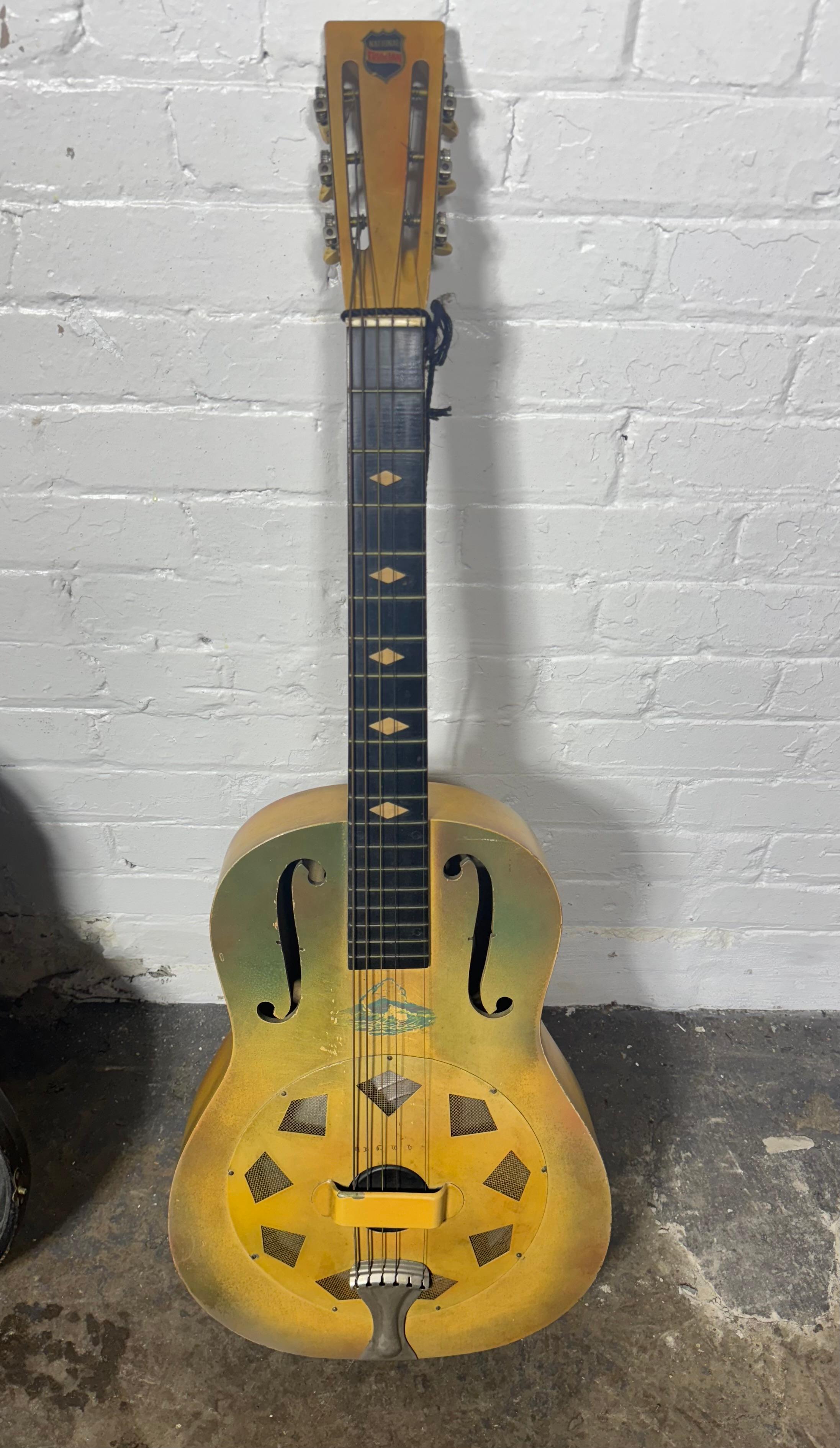 Rare 1929 NATIONAL TRIOLIAN (wood body) Acoustic Resonator Guitar (HULA SCENE) For Sale 5