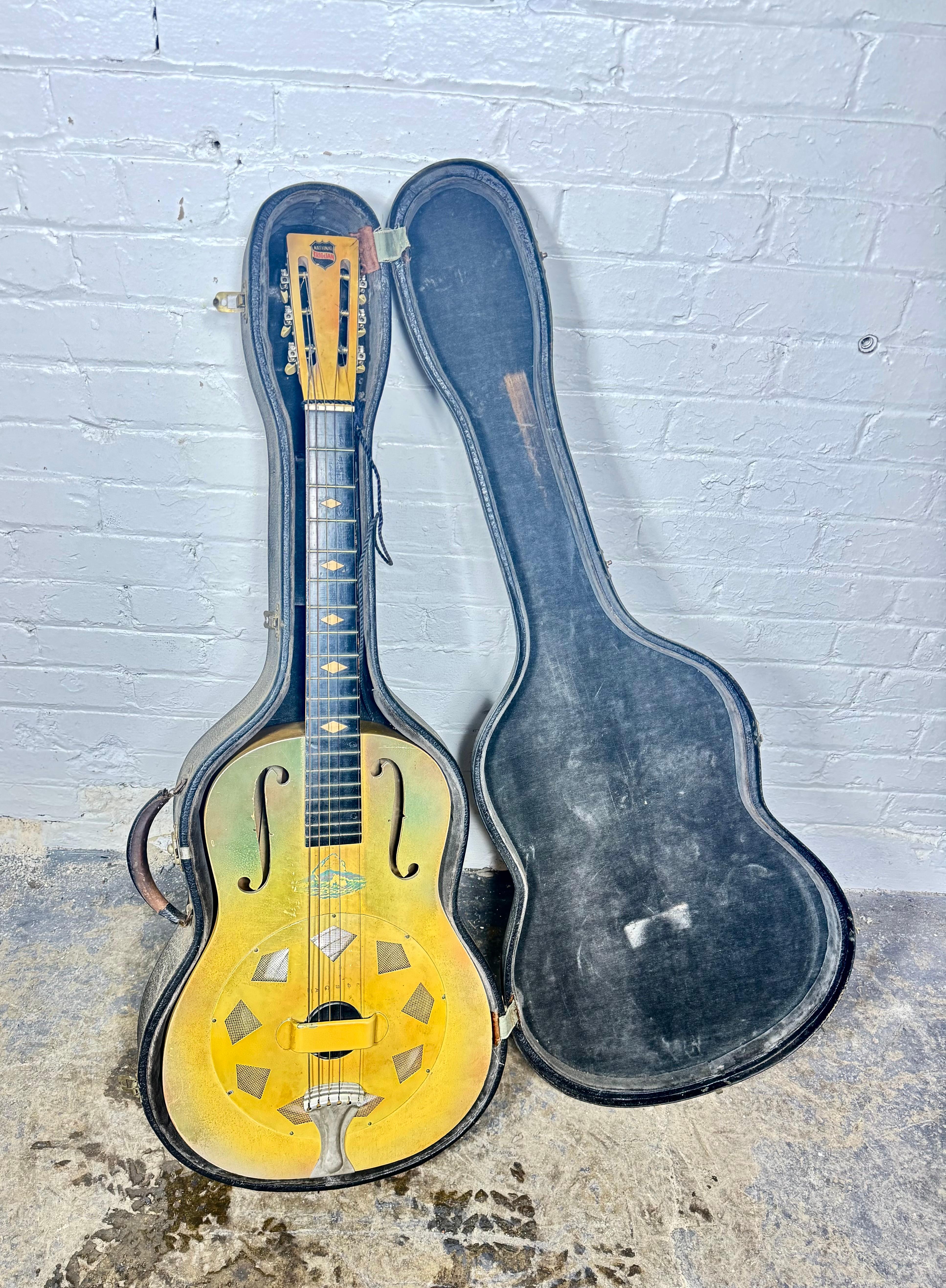 Art Deco Rare 1929 NATIONAL TRIOLIAN (wood body) Acoustic Resonator Guitar (HULA SCENE) For Sale