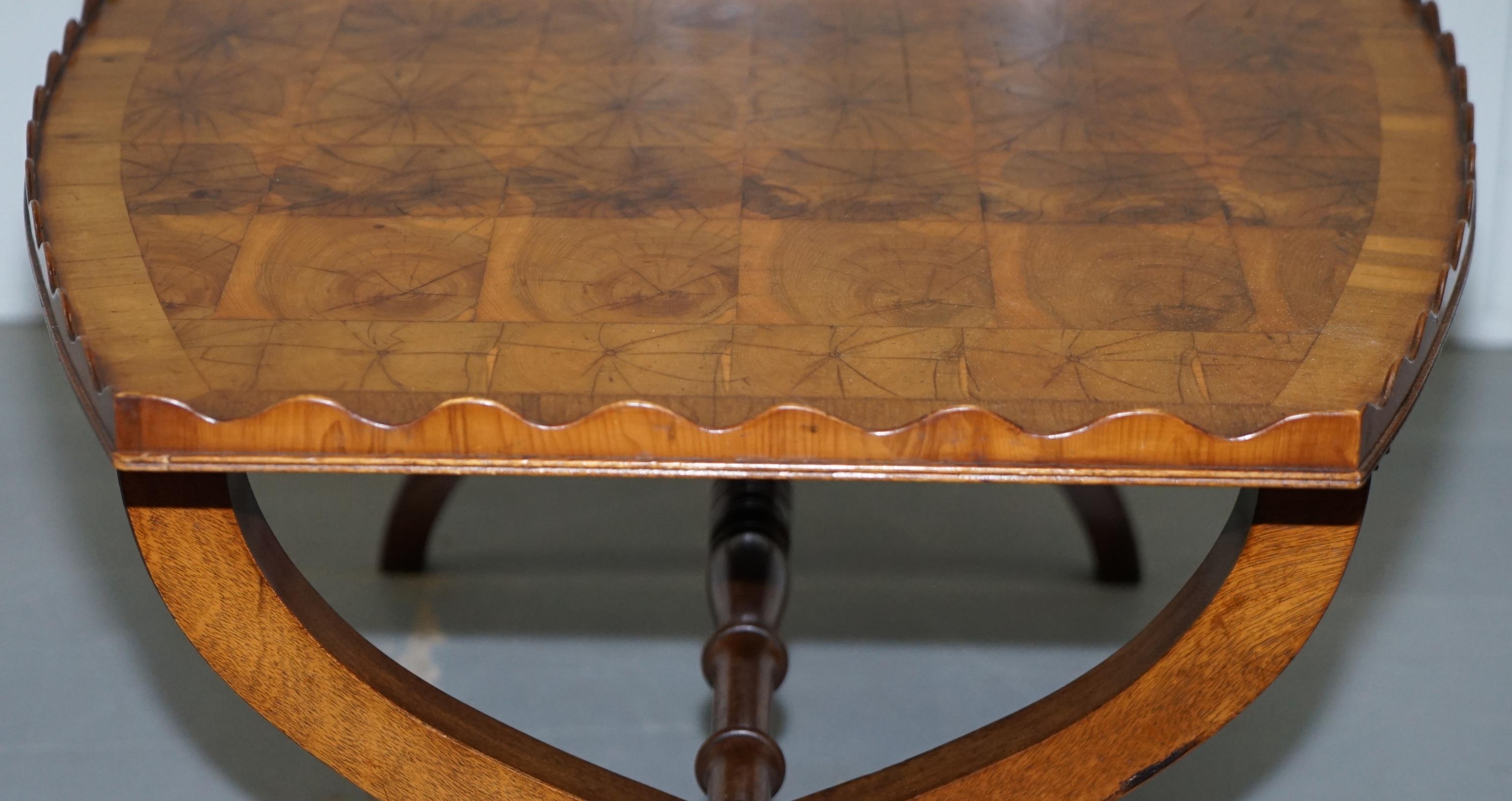 Rare 1930 Oyster Veneered Cross Band Coffee Table Scalloped Edge Walnut Mahogany 5