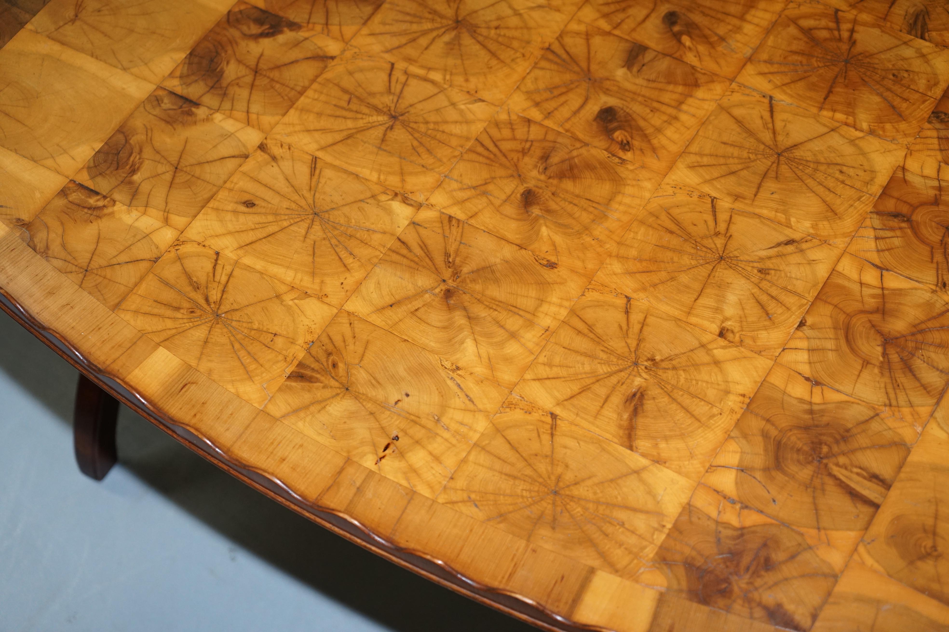 20th Century Rare 1930 Oyster Veneered Cross Band Coffee Table Scalloped Edge Walnut Mahogany