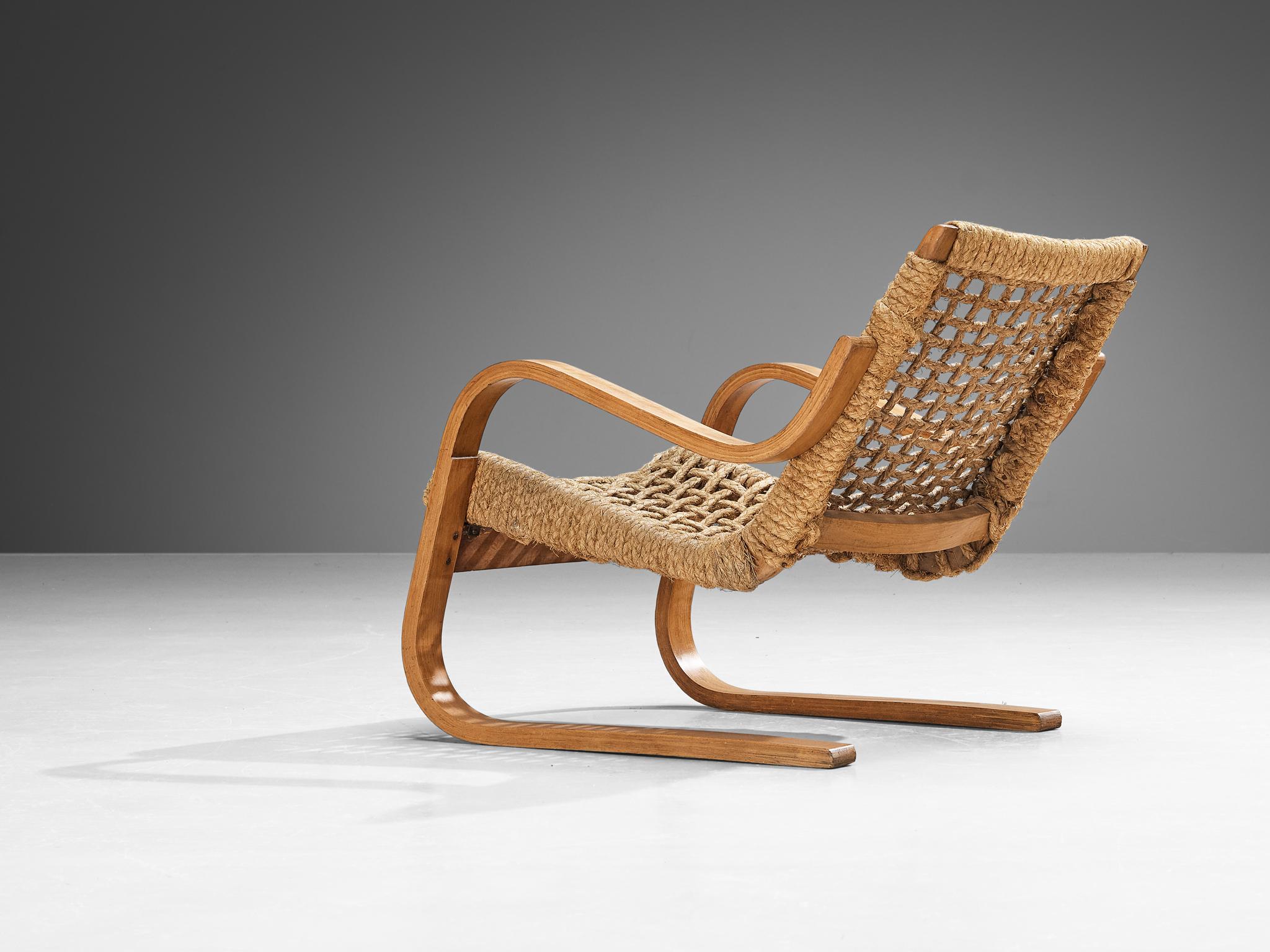 French Rare 1930s Alvar Aalto for Stylclair in Plywood and Braided Straw For Sale