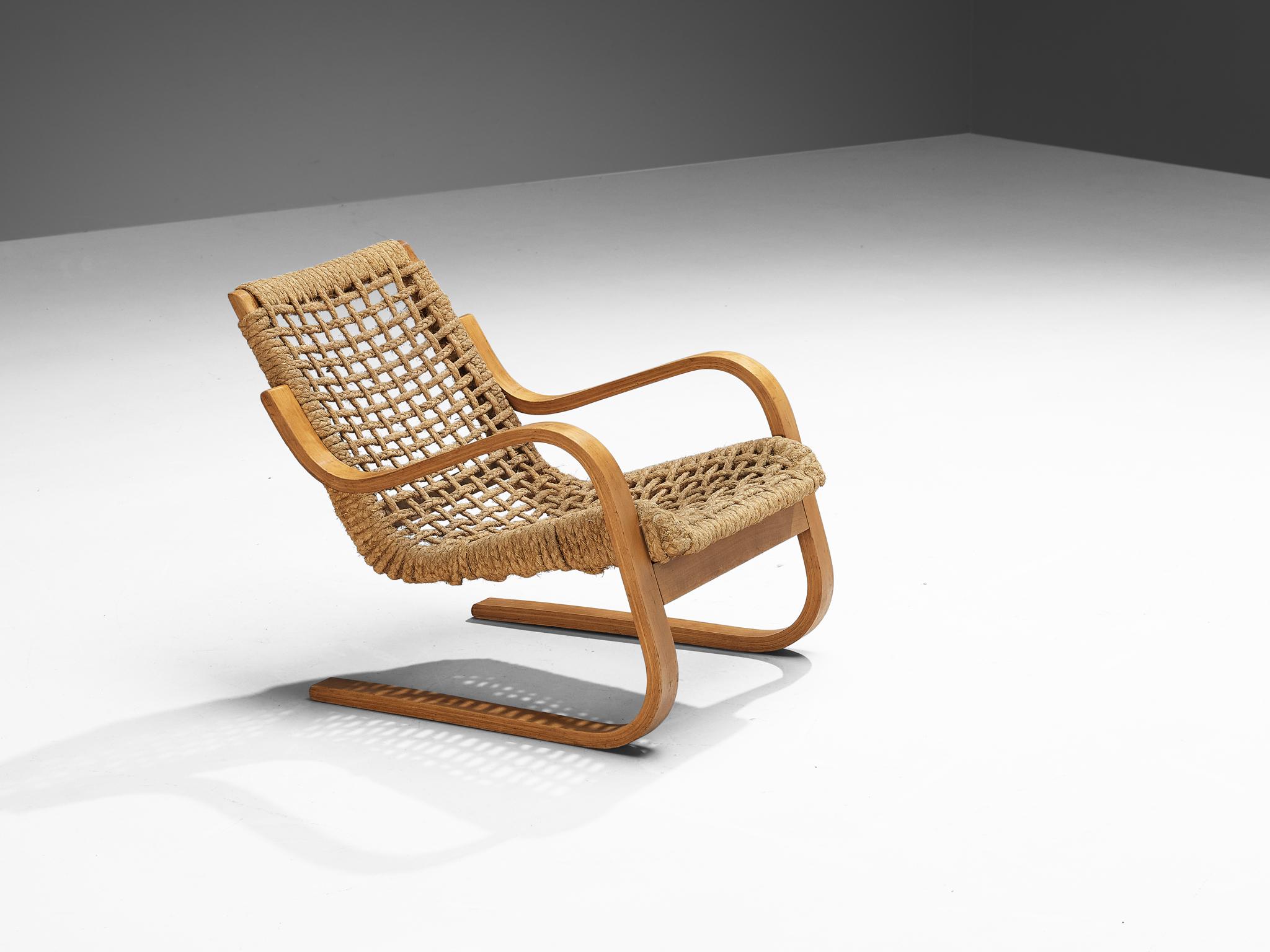 Rare 1930s Alvar Aalto for Stylclair in Plywood and Braided Straw For Sale 2