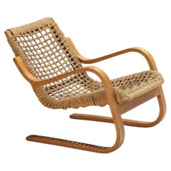 Rare 1930s Alvar Aalto for Stylclair in Plywood and Braided Straw
