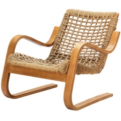 Rare 1930s Alvar Aalto for Stylclair in Plywood and Braided Straw
