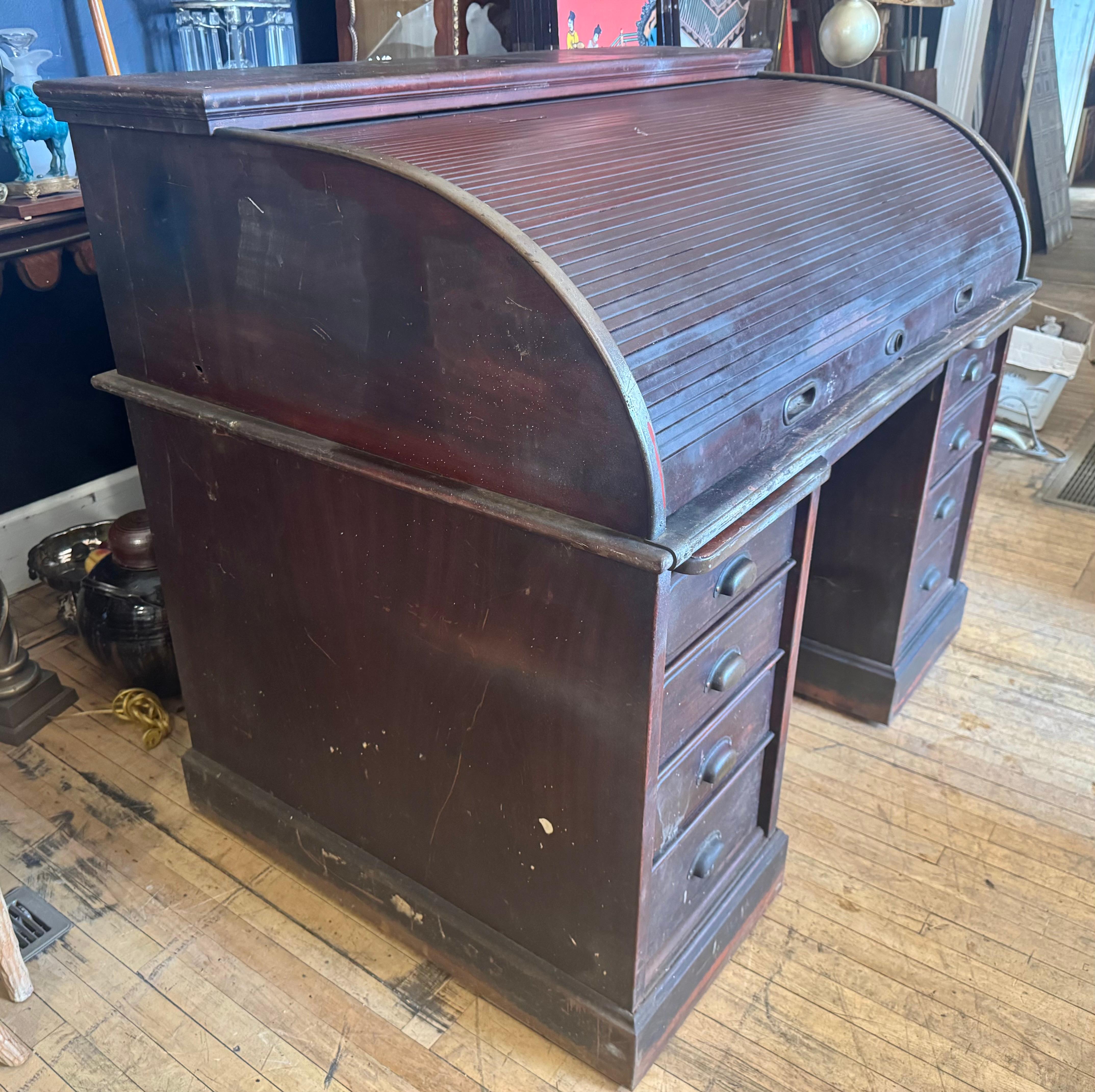 Rare 1930s Antique Industrial Steel & Brass Roll Top Desk by the Art Metal Co. For Sale 11