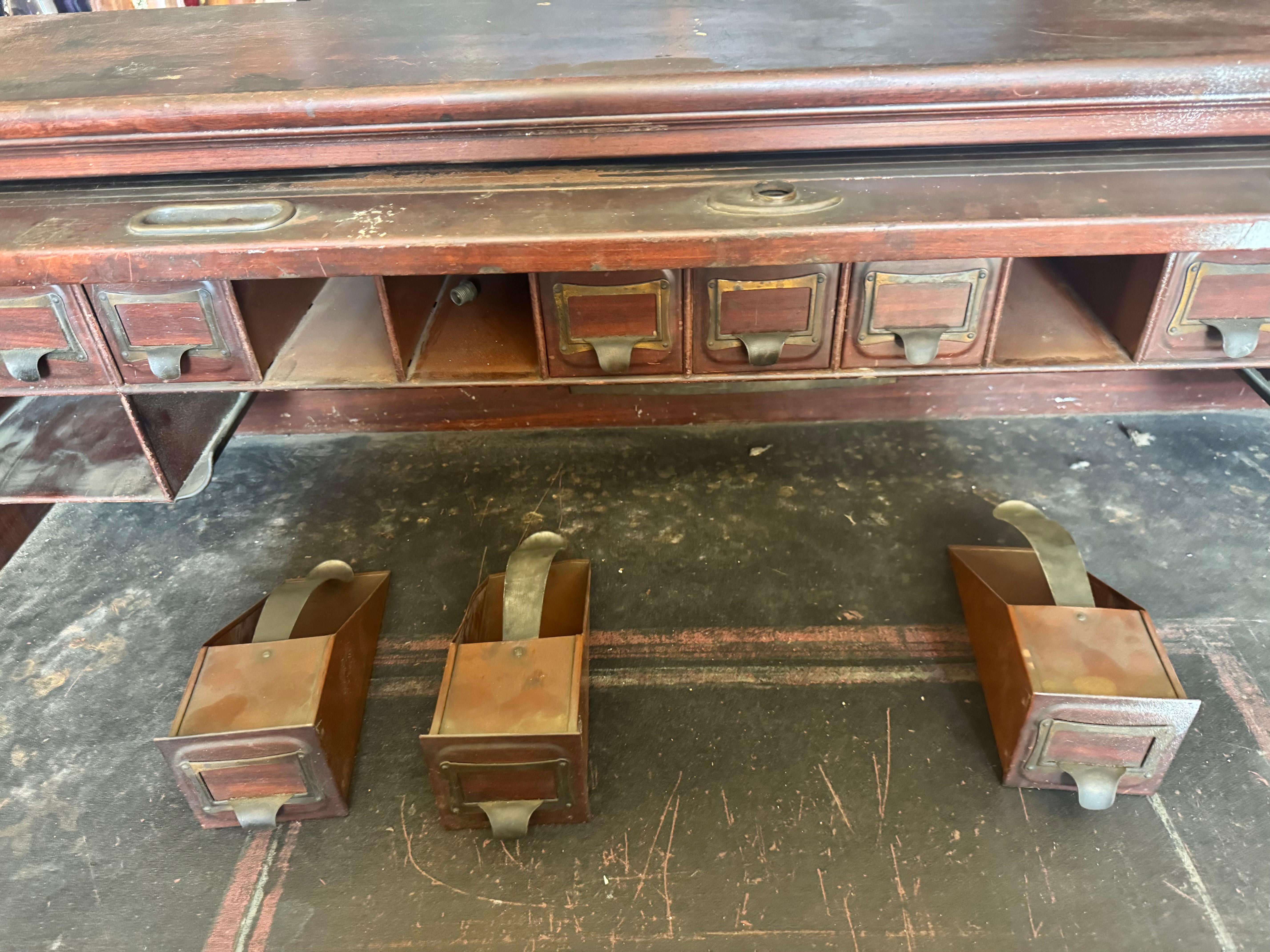 Mid-20th Century Rare 1930s Antique Industrial Steel & Brass Roll Top Desk by the Art Metal Co. For Sale