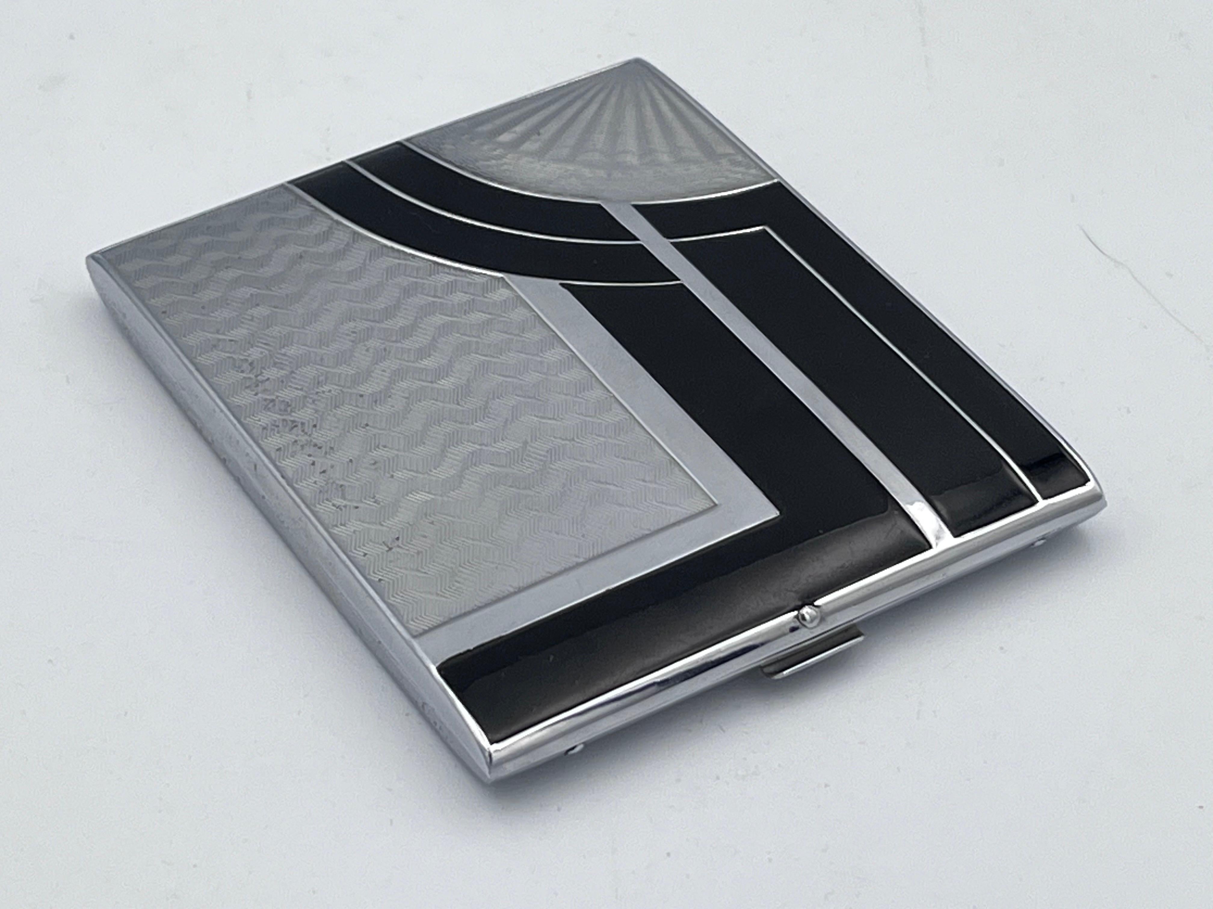 Rare 1930s Art Deco Evans Chrome & Enamel Cigarette Case and Matching Ligher Set For Sale 6