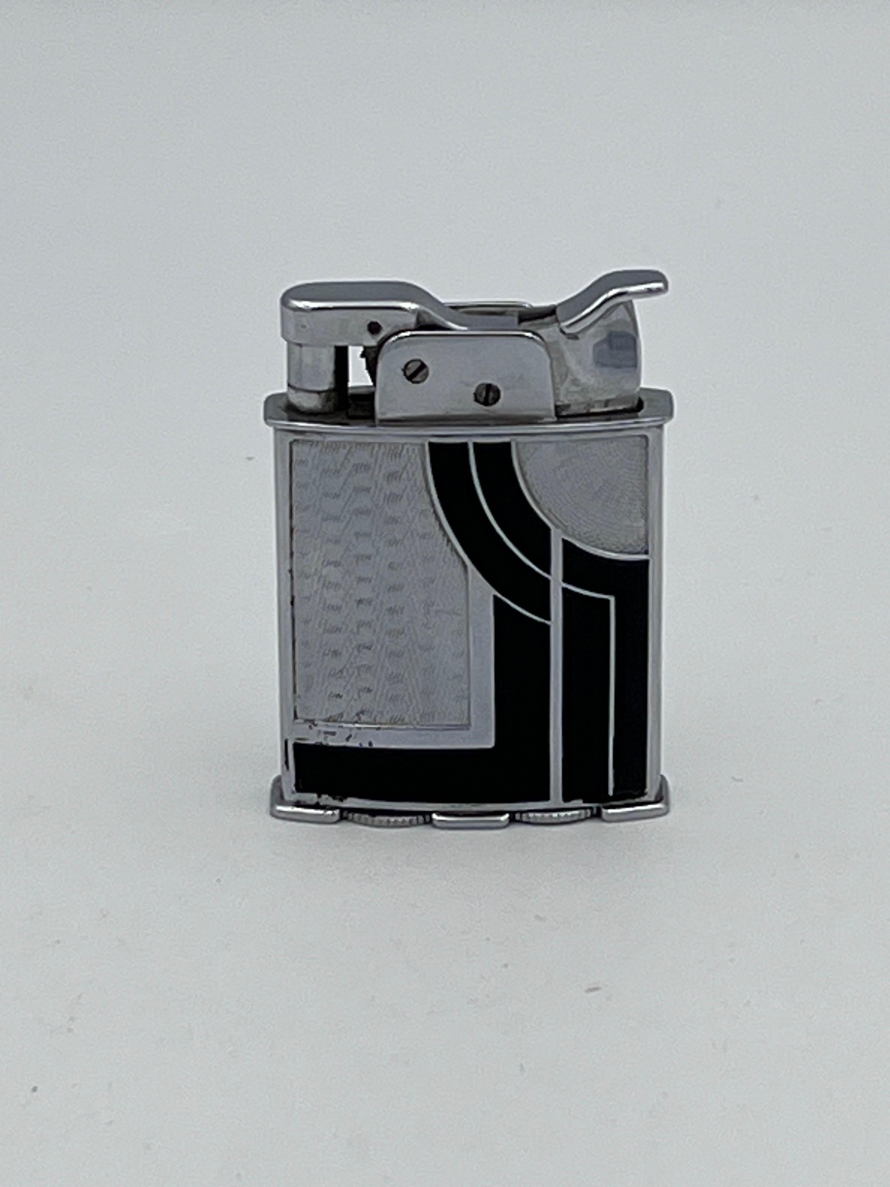 Enameled Rare 1930s Art Deco Evans Chrome & Enamel Cigarette Case and Matching Ligher Set For Sale