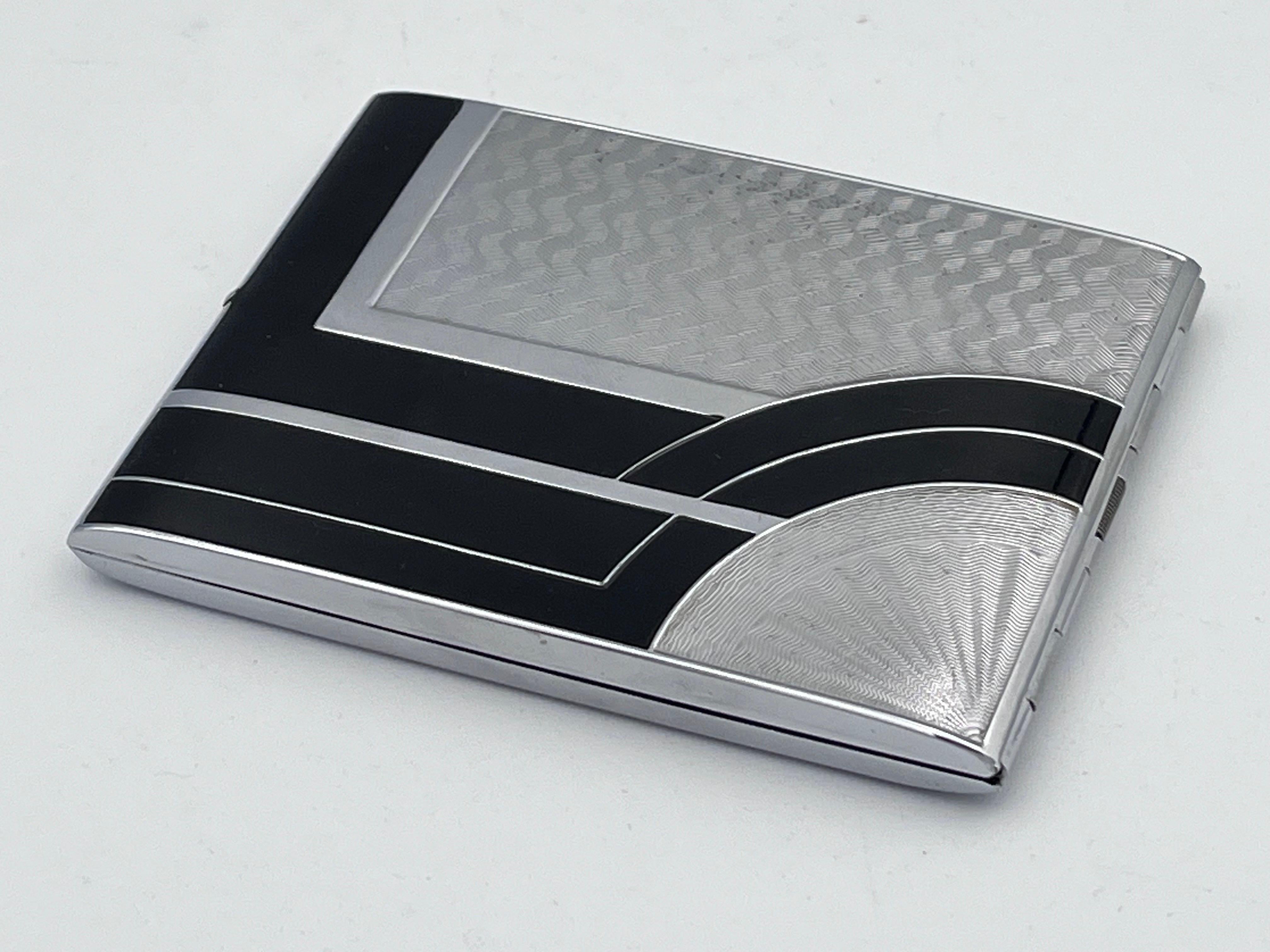 Rare 1930s Art Deco Evans Chrome & Enamel Cigarette Case and Matching Ligher Set For Sale 4