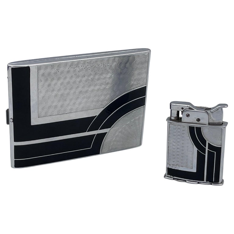evans lighter cigarette case Rare 1930s Art Deco Evans Chrome and Enamel Cigarette Case and Matching  Ligher Set For Sale at 1stDibs