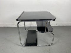 Rare 1930s Art Deco/Machine Age, Streamline Black and Chrome Table, Kem Weber