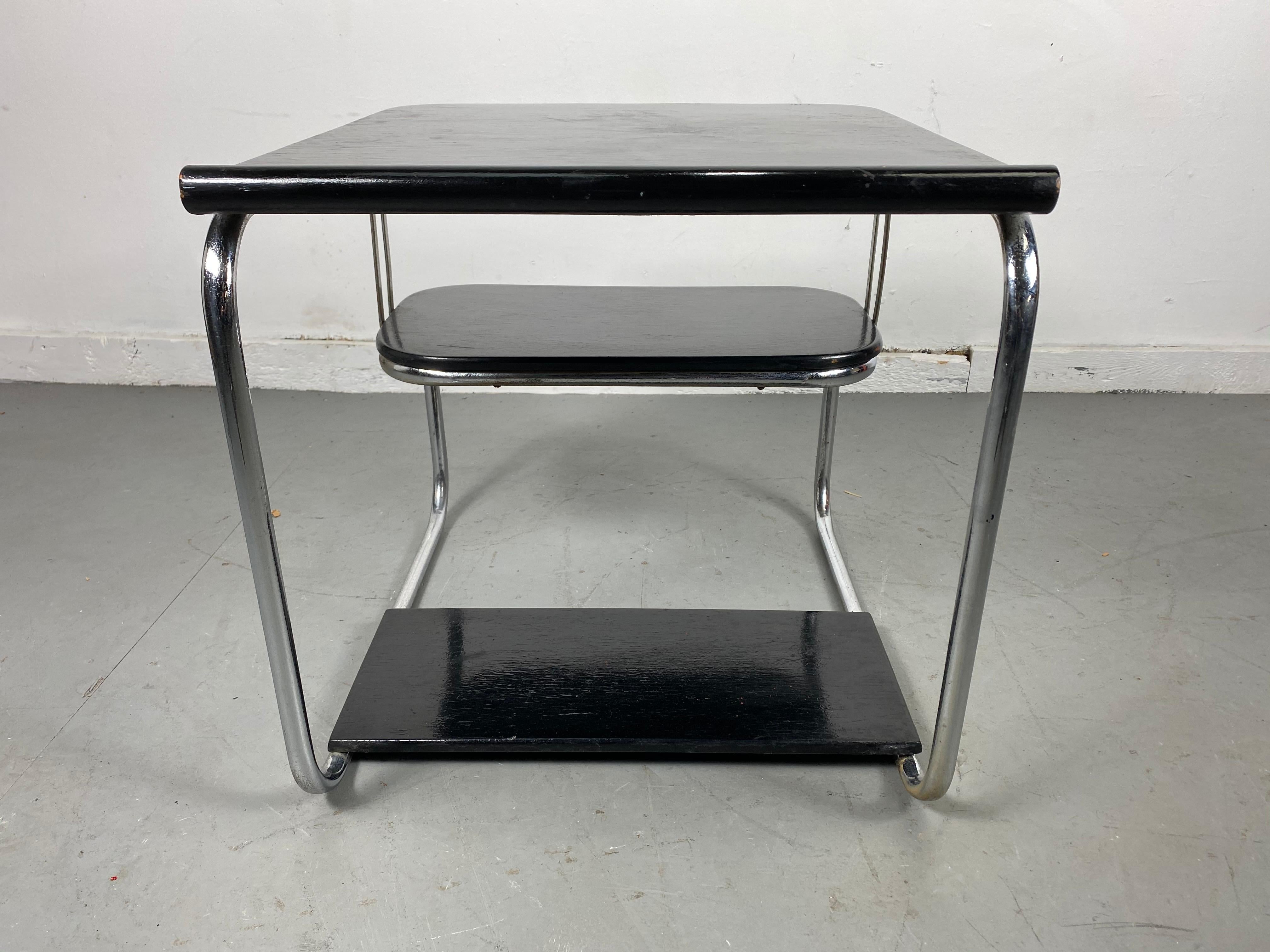 Lacquered Rare 1930s Art Deco/Machine Age, Streamline Black and Chrome Table, Kem Weber For Sale