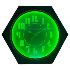 Vintage Rare 1930s Diminuative Hexagon Art Deco Neon Clock, Electric Neon Clock Co.