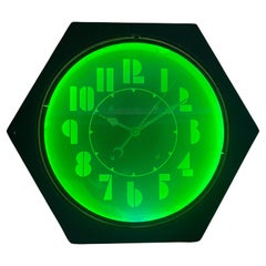 Seltene 1930er Diminuative Hexagon Art Deco Neon Clock, Electric Neon Clock Co.