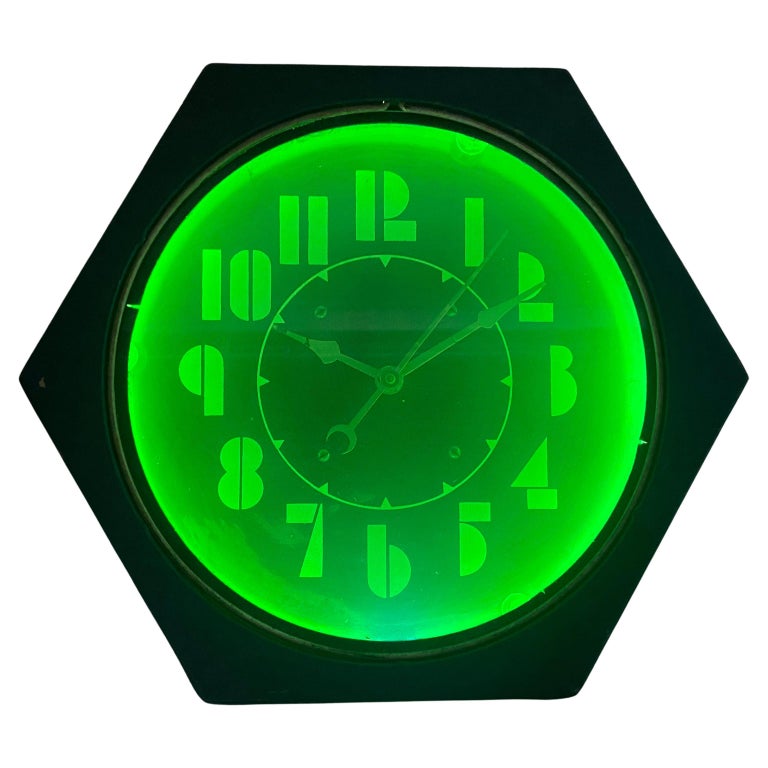 Rare 1930s Diminuative Hexagon Art Deco Neon Clock, Electric Neon Clock Co. For Sale