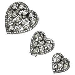 Rare 1930’s ‘eisenberg’ Crystal Heart Pin Trio