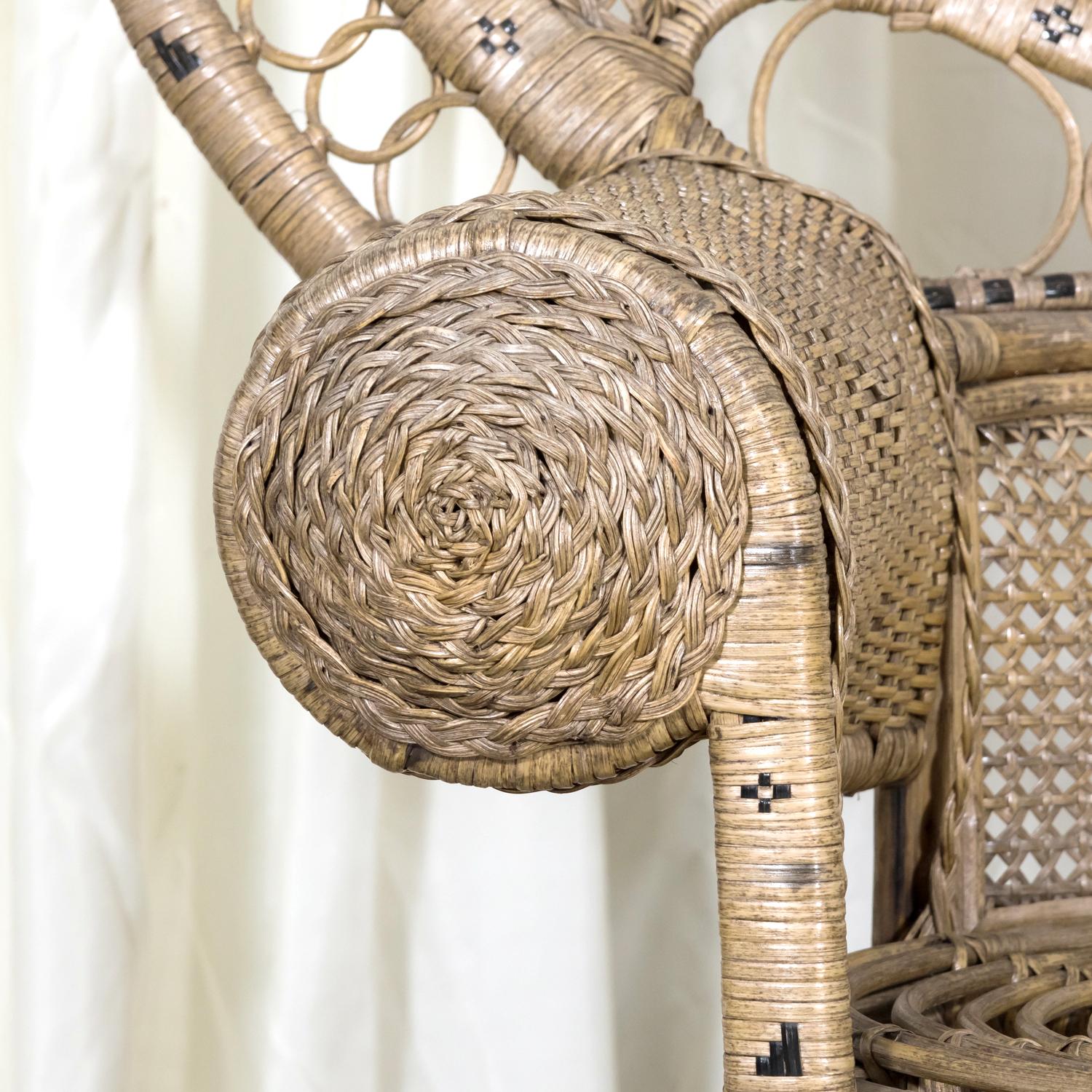 Mid-20th Century Rare 1930s French Wicker Rattan Emmanuelle Peacock Chair For Sale