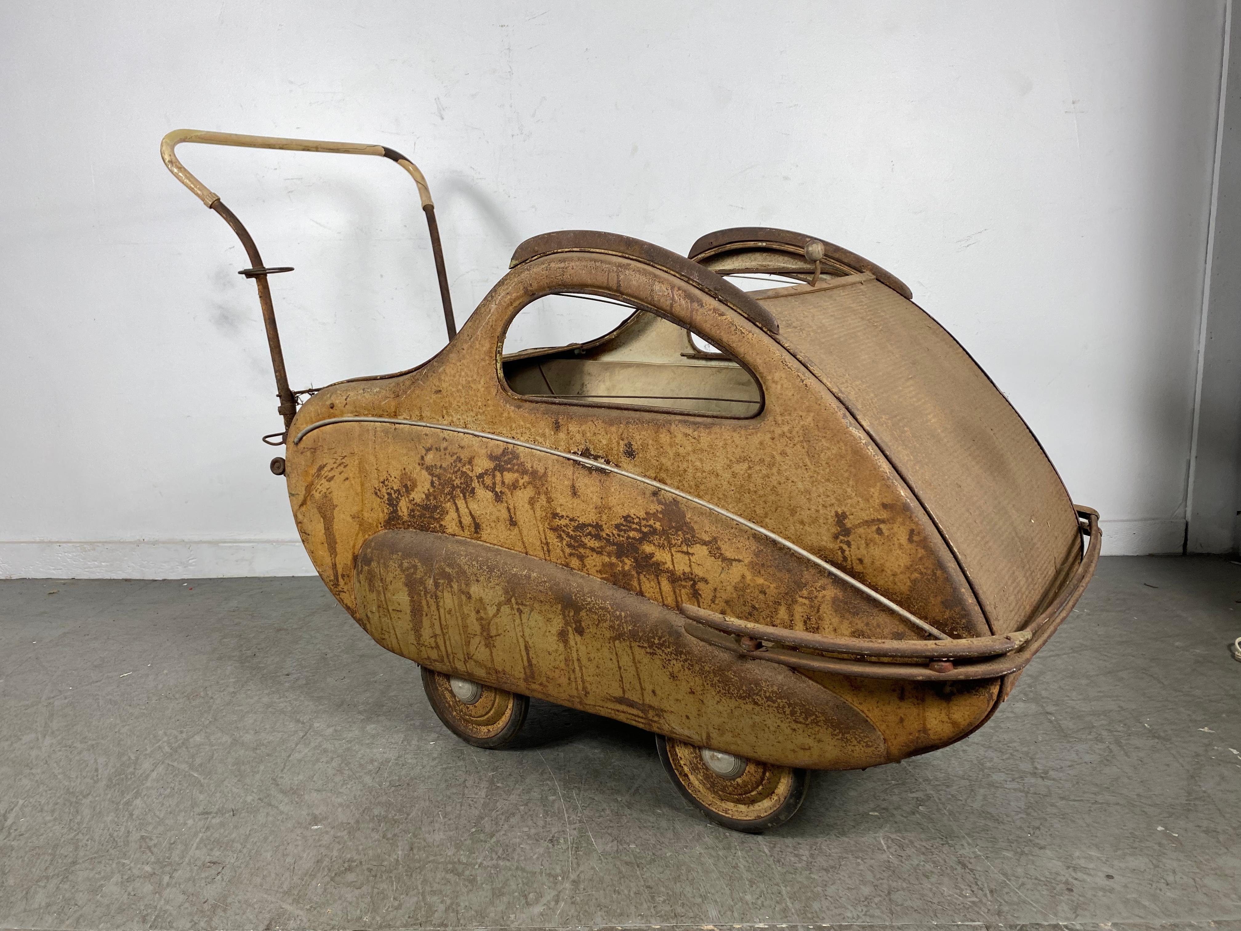 Art Deco Rare 1930s Futuristic, Deco, Streamline Baby Buggy / Stroller/ Perambulator Pram