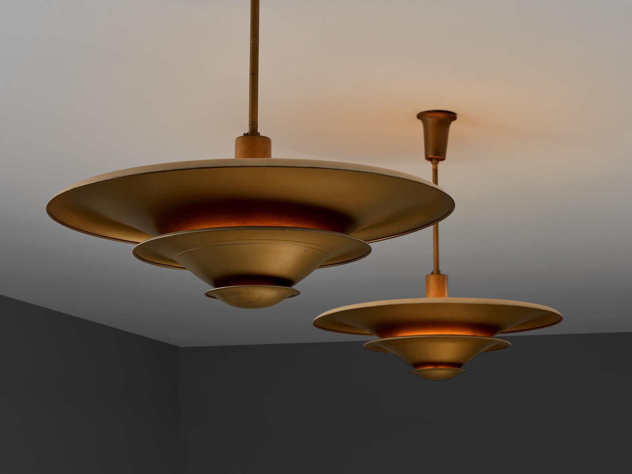 Art Deco Rare 1930s Louis Poulsen Pair of Ceiling Lights in Bronze Painted Metal  For Sale