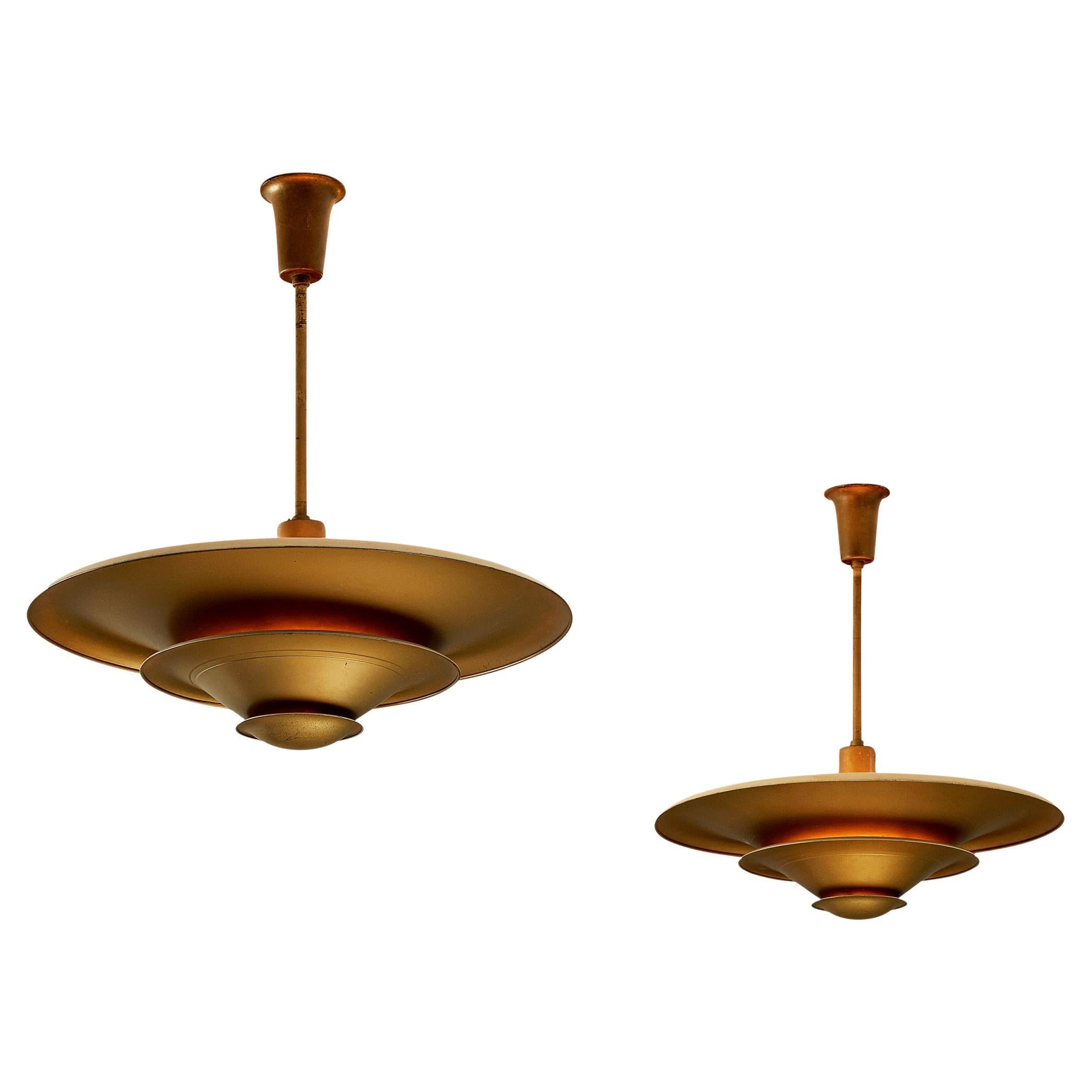 Rare 1930s Louis Poulsen Pair of Ceiling Lights in Bronze Painted Metal  For Sale