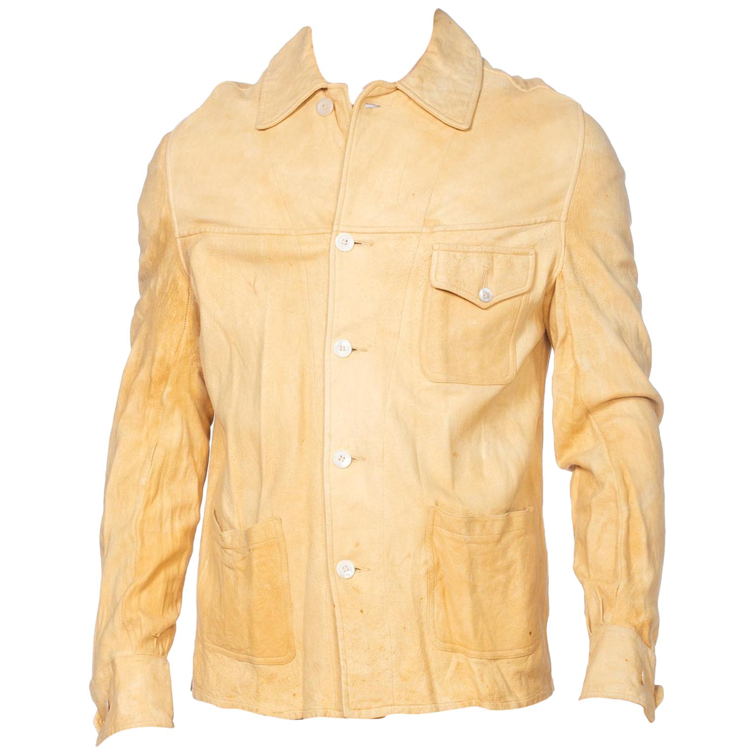 1930'S Rare Men's Suede Buckskin Leather Western Shirt Jacket