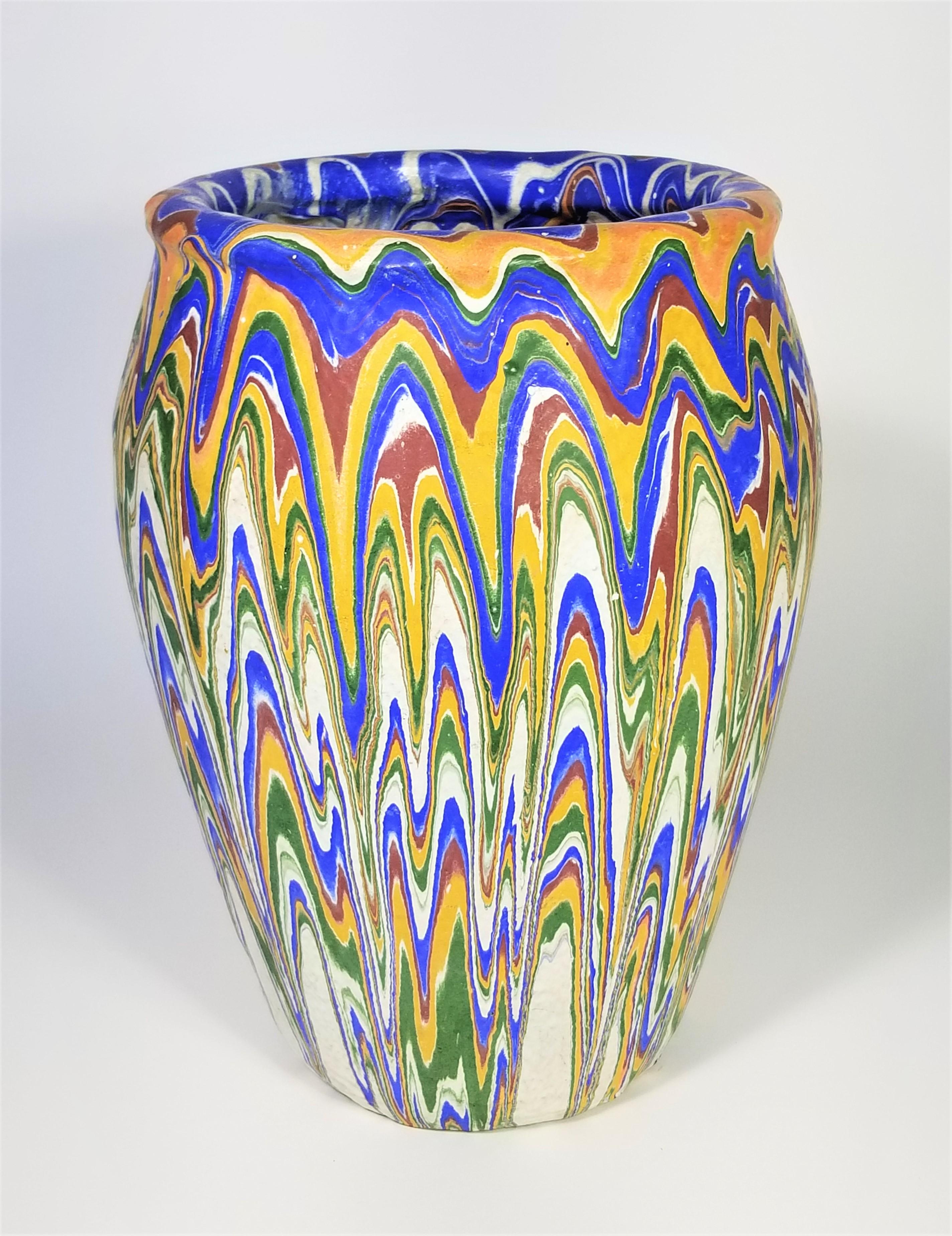 Rare vintage 1930s ozark roadside drip pottery. Vase or pot. Hand painted multicolored. Blue, yellow, red and green.