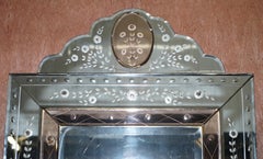 Rare 1930s Peach French Art Deco Venetian Etched & Engraved Bevelled Mirror