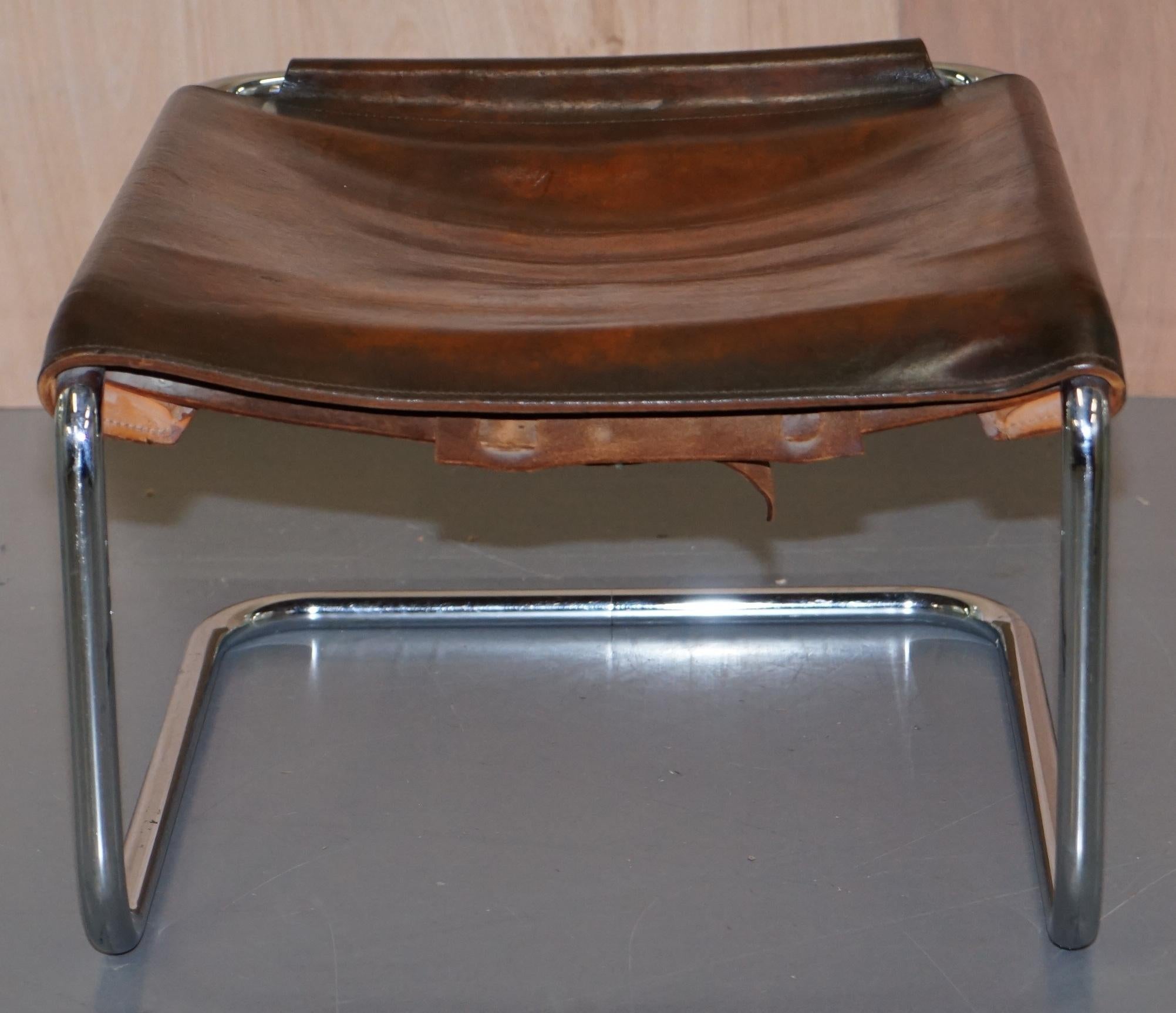 Rare 1930s Restored Marcel Breuer S35 Thonet Leather Lounge Armchair and Ottoman 10