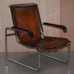 Rare 1930s Restored Marcel Breuer S35 Thonet Leather Lounge Armchair and Ottoman