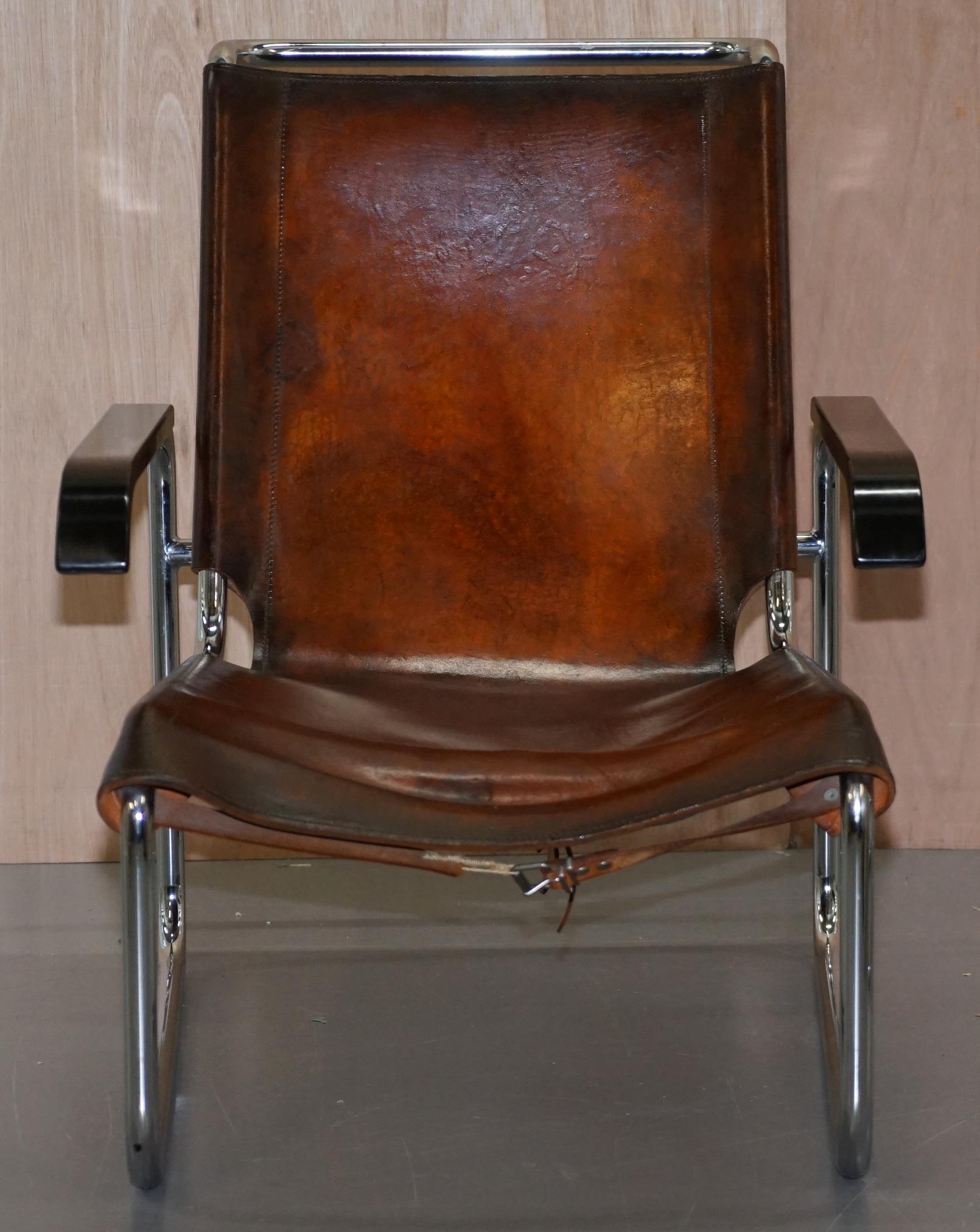 Art Deco Rare 1930s Restored Marcel Breuer S35 Thonet Leather Lounge Armchair and Ottoman