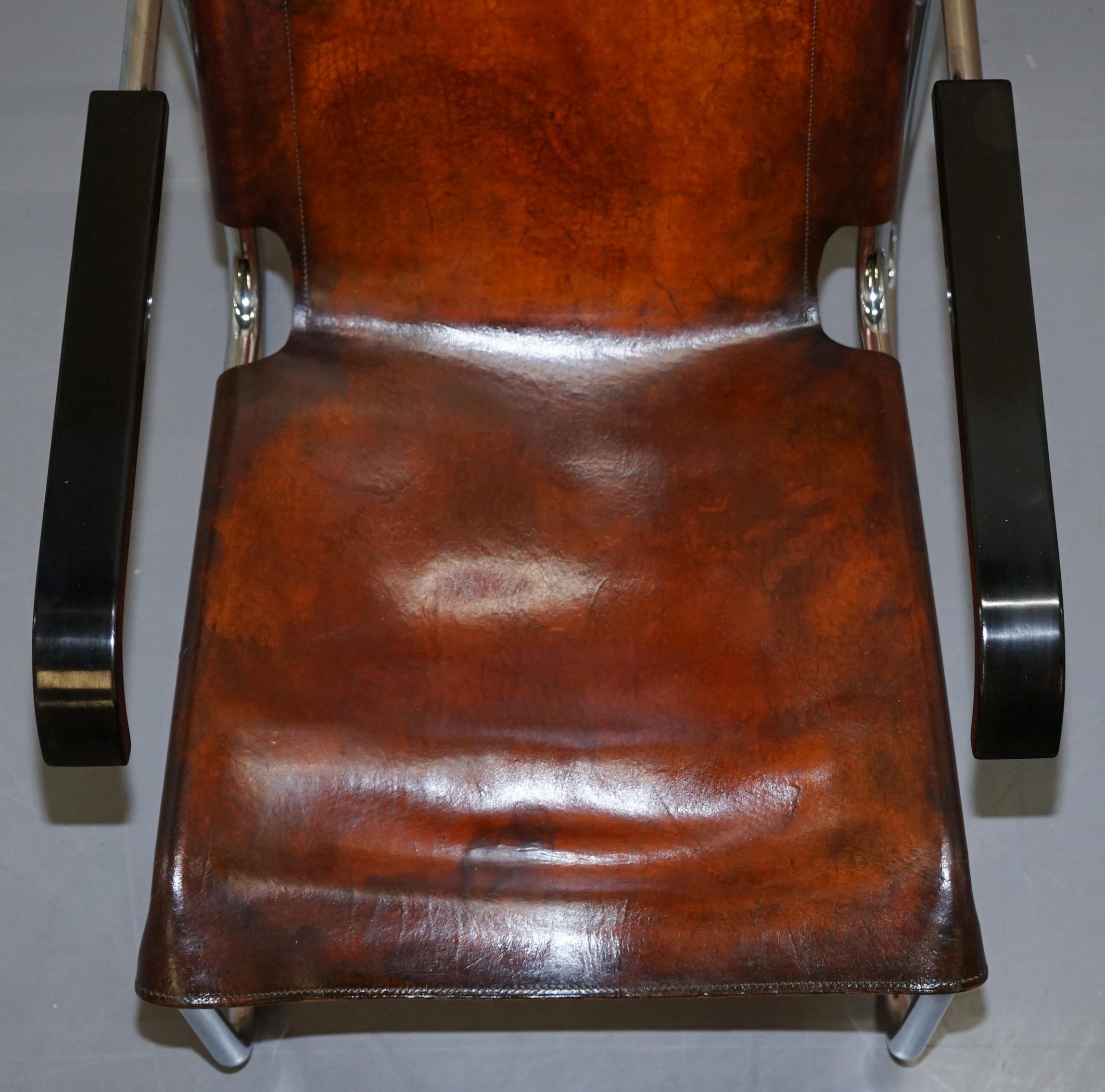 Hand-Crafted Rare 1930s Restored Marcel Breuer S35 Thonet Leather Lounge Armchair and Ottoman