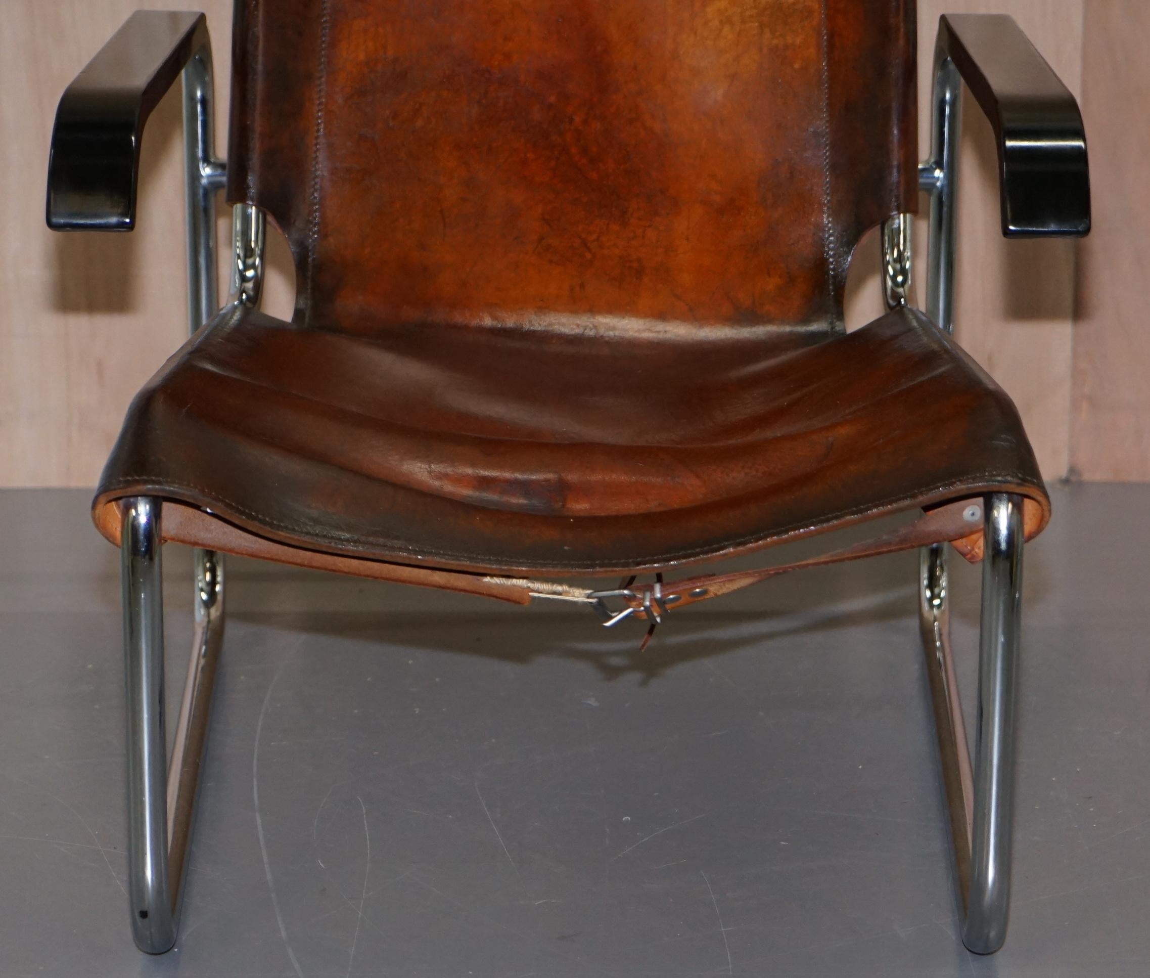 Rare 1930s Restored Marcel Breuer S35 Thonet Leather Lounge Armchair and Ottoman 1