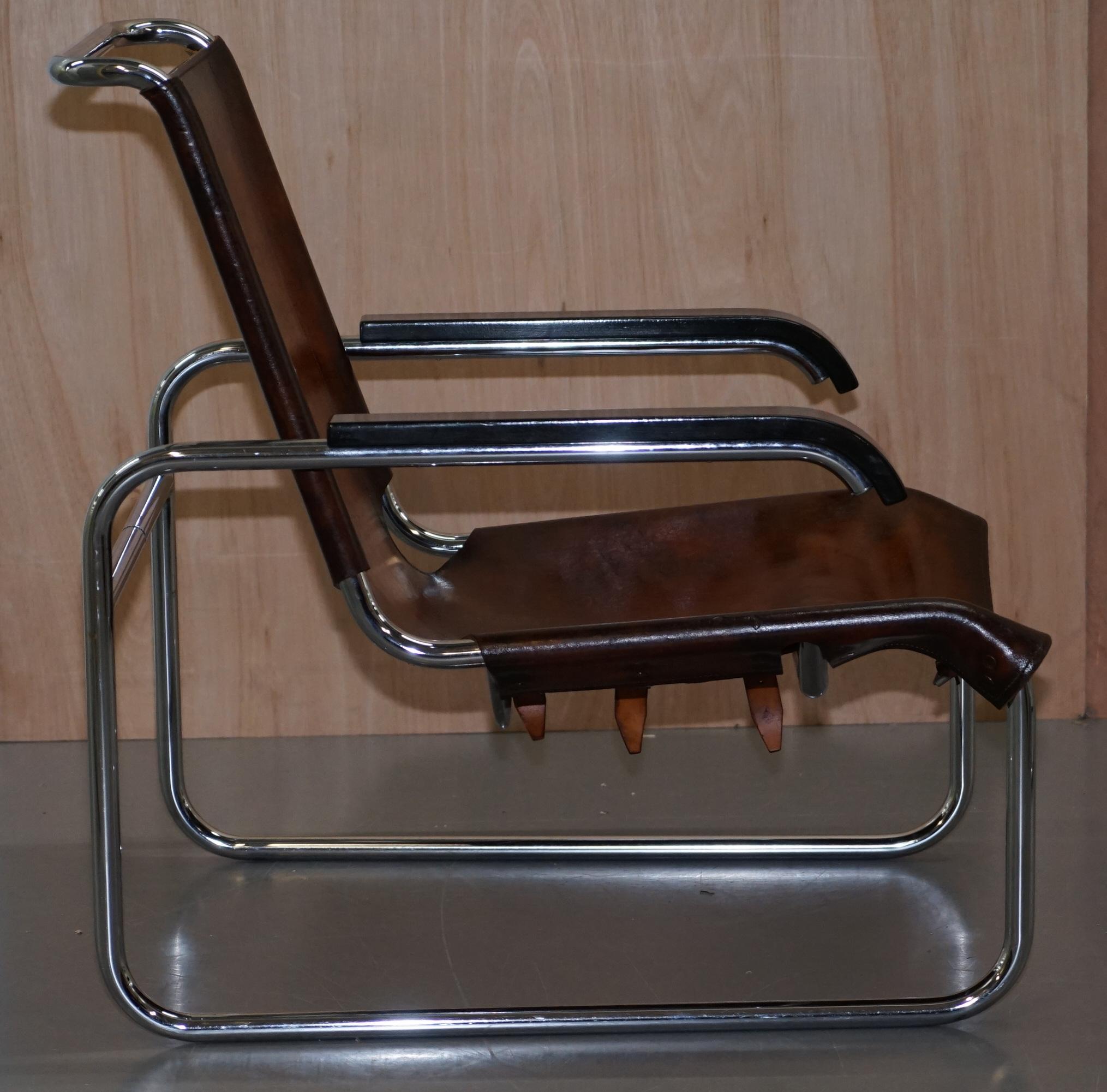 Rare 1930s Restored Marcel Breuer S35 Thonet Leather Lounge Armchair and Ottoman 2