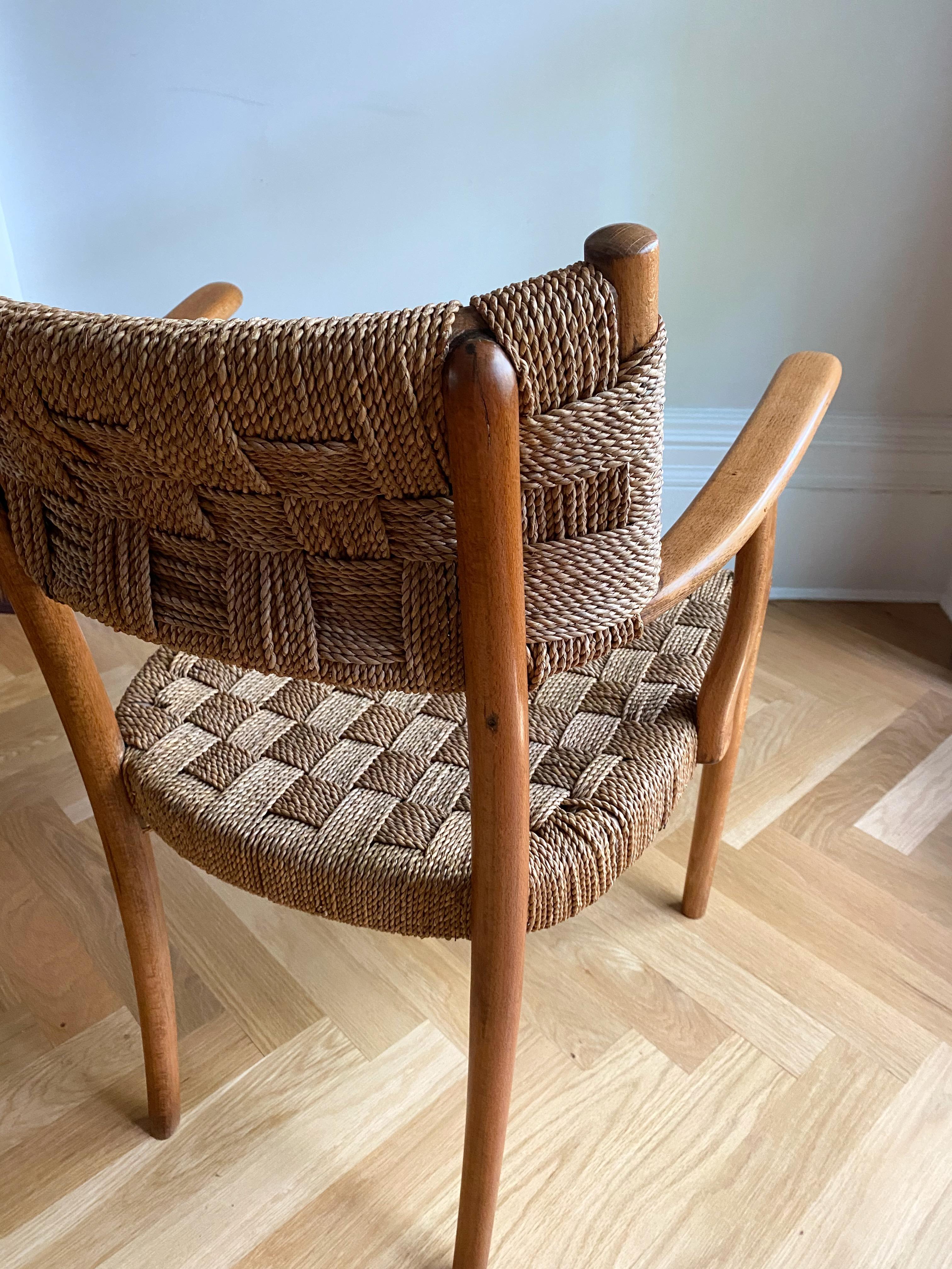 Beech Rare 1930's Rope Chair Model 1570 by Karl Schrøder for Fritz Hansen